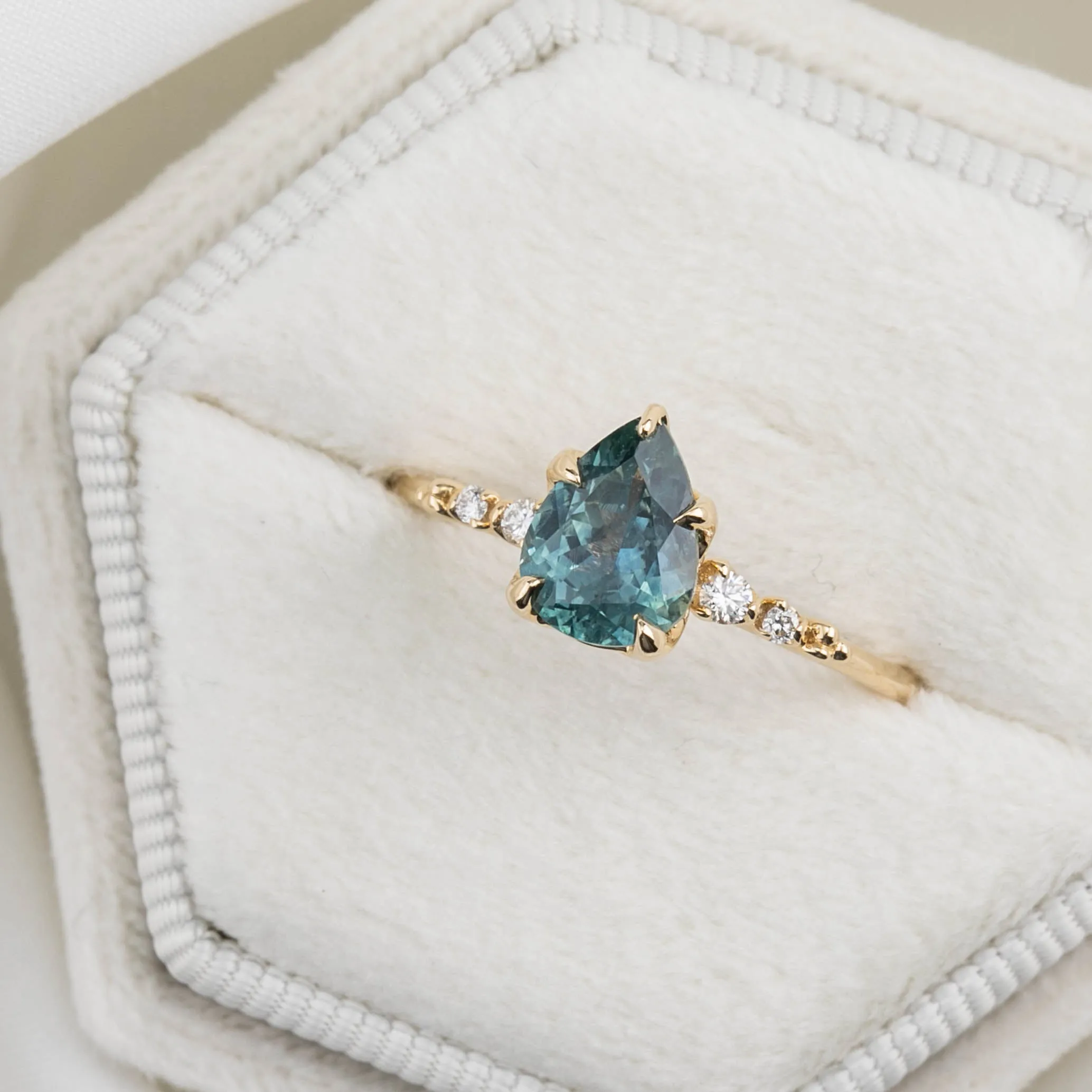 Estel Luxe Ring 1.41ct Blue Green Montana Sapphire, 14K Yellow Gold (One of a kind)