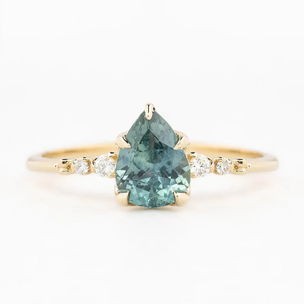 Estel Luxe Ring 1.41ct Blue Green Montana Sapphire, 14K Yellow Gold (One of a kind)