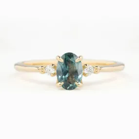 Estel Ring 6.5mm Oval Blue Green Montana Sapphire 14K Yellow Gold