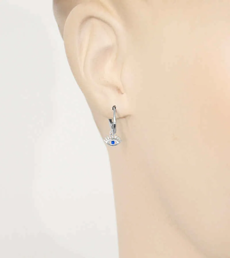 Evil Eye With Blue Crystals Hoop Earrings