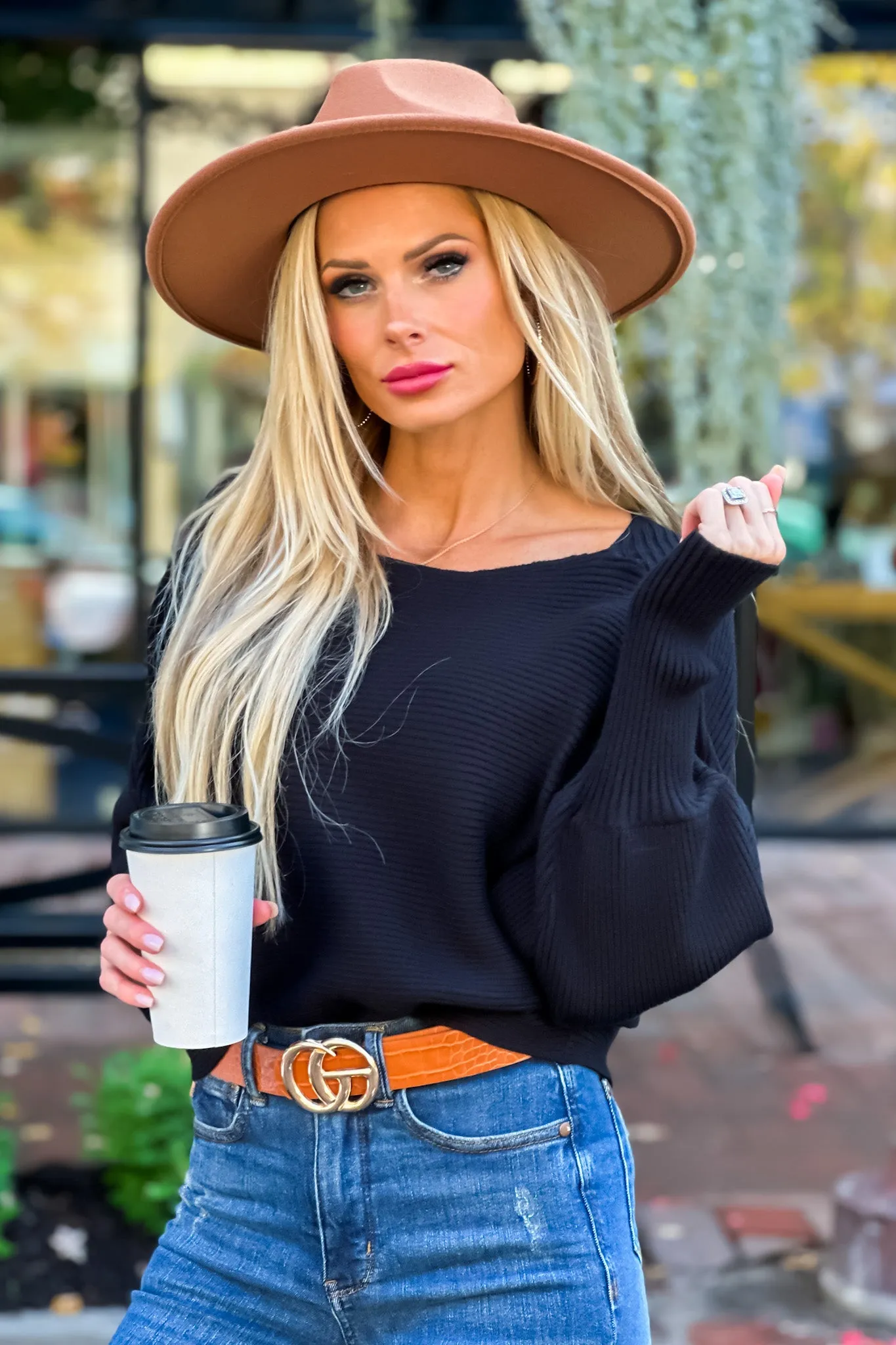 Feel Your Best Dolman Sleeve Off Shoulder Sweater : Black