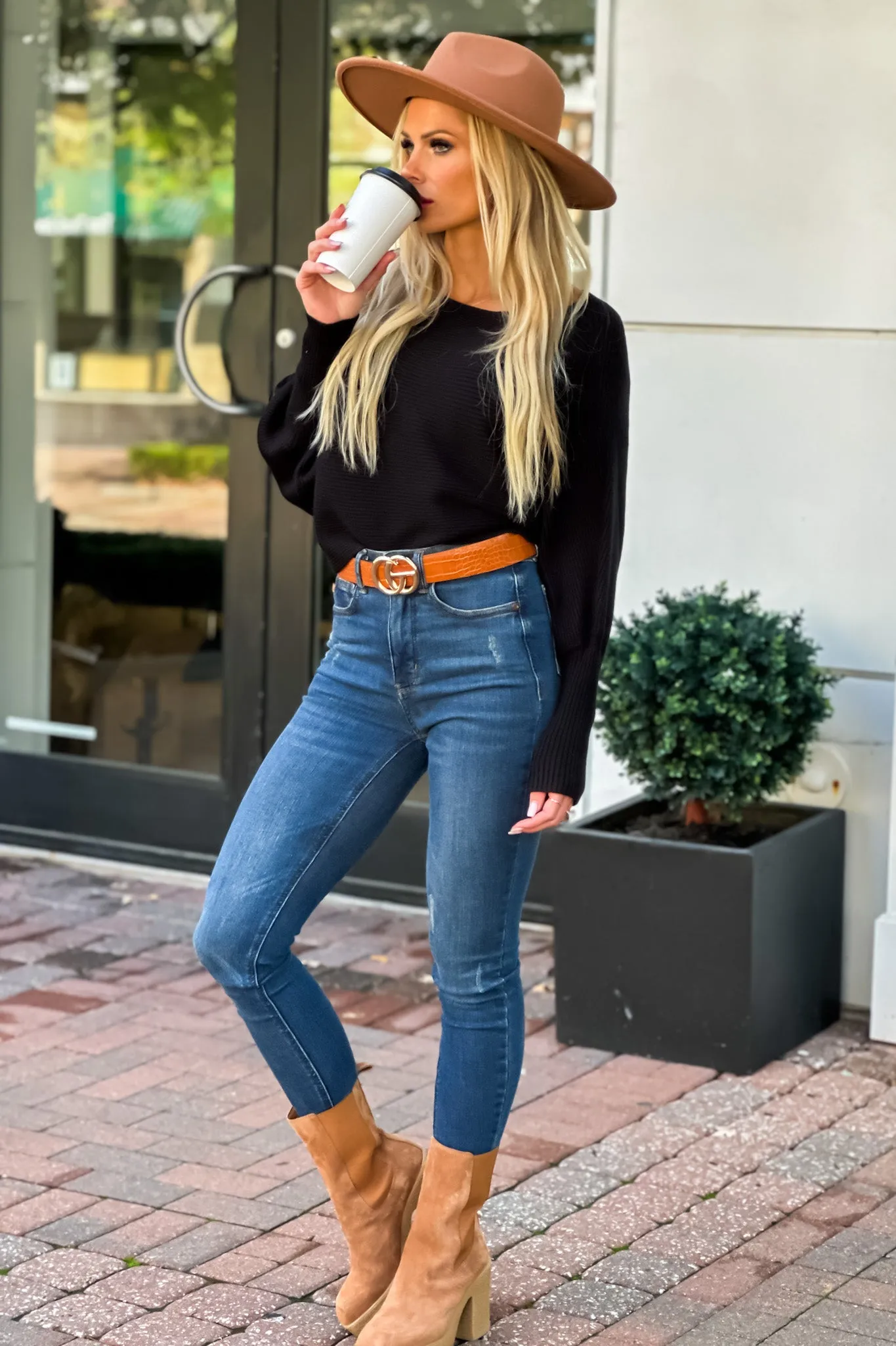 Feel Your Best Dolman Sleeve Off Shoulder Sweater : Black