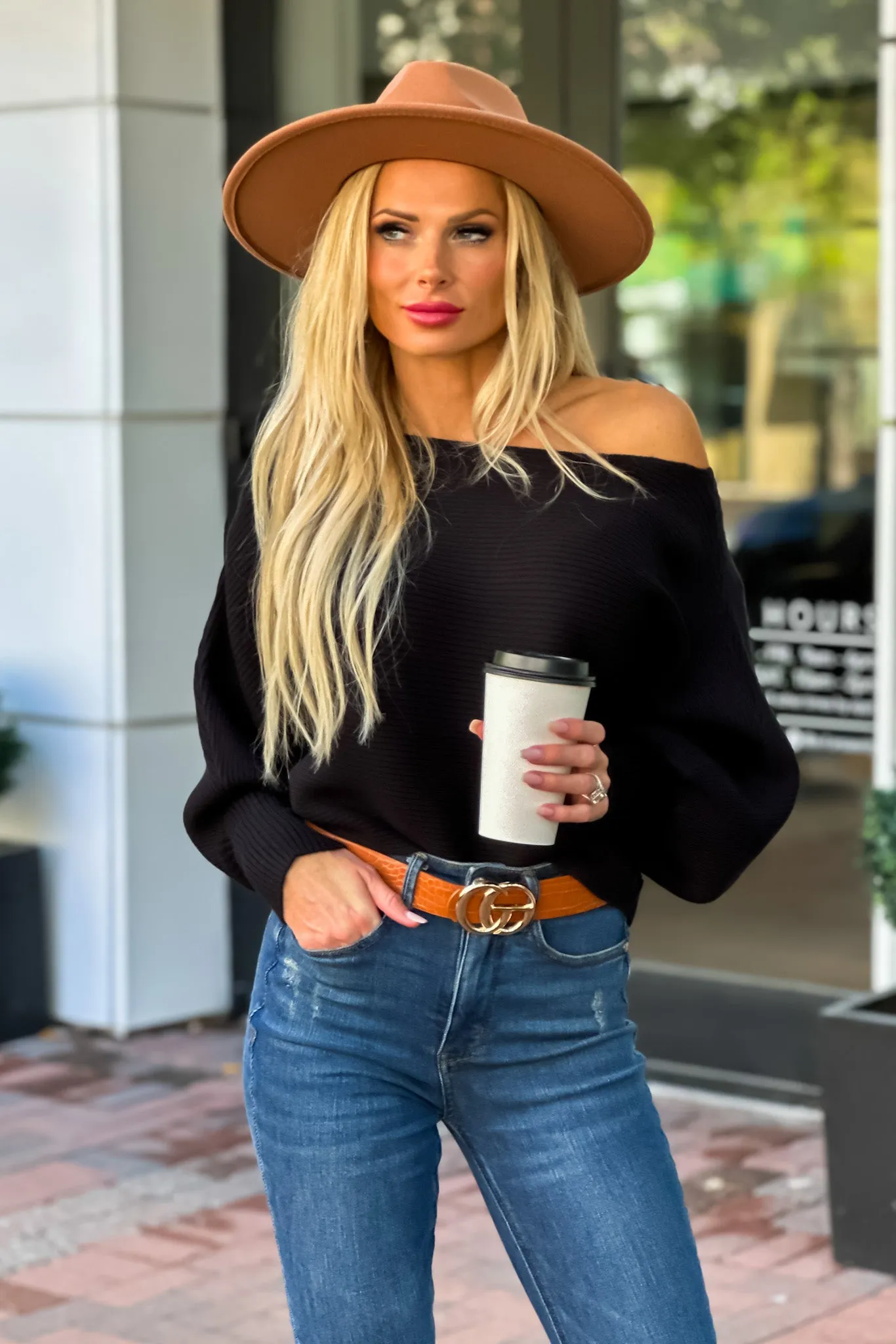 Feel Your Best Dolman Sleeve Off Shoulder Sweater : Black