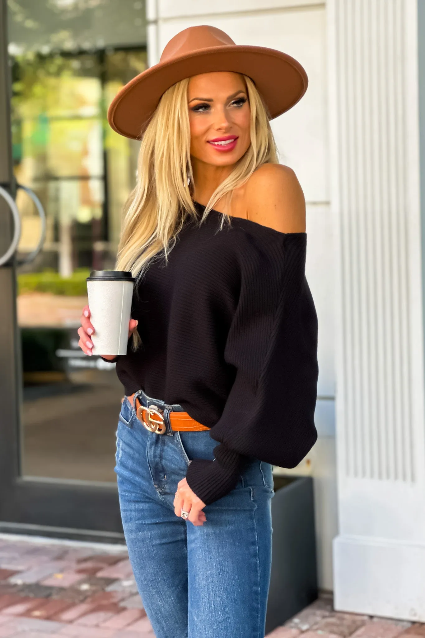 Feel Your Best Dolman Sleeve Off Shoulder Sweater : Black