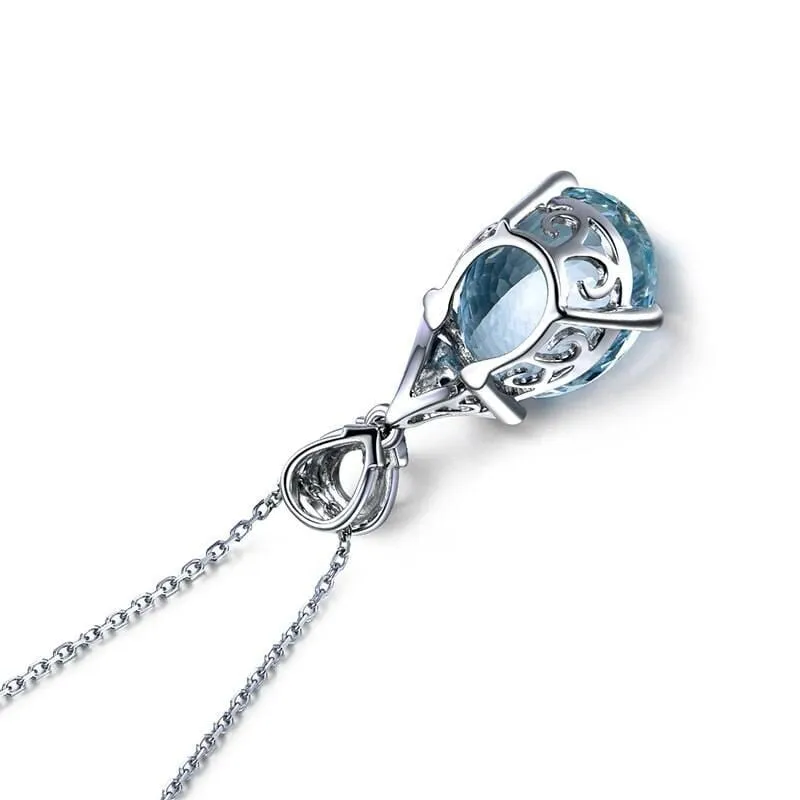 Fine Luxury Blue Topaz Pendant Necklace - 925 Sterling Silver