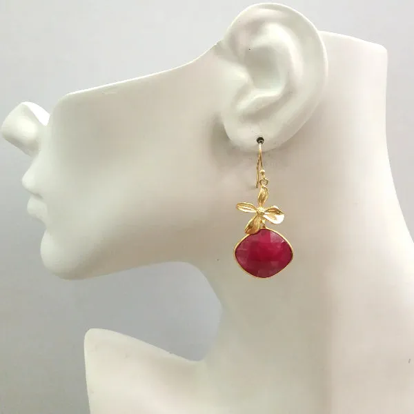 Flower with Ruby Double Drop Earrings