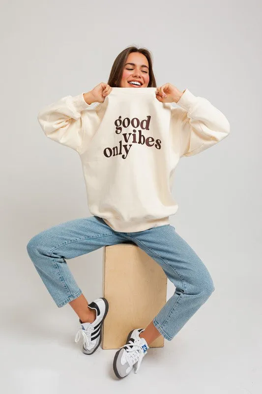 Good Vibes Only Embroidery Oversized Sweatshirt