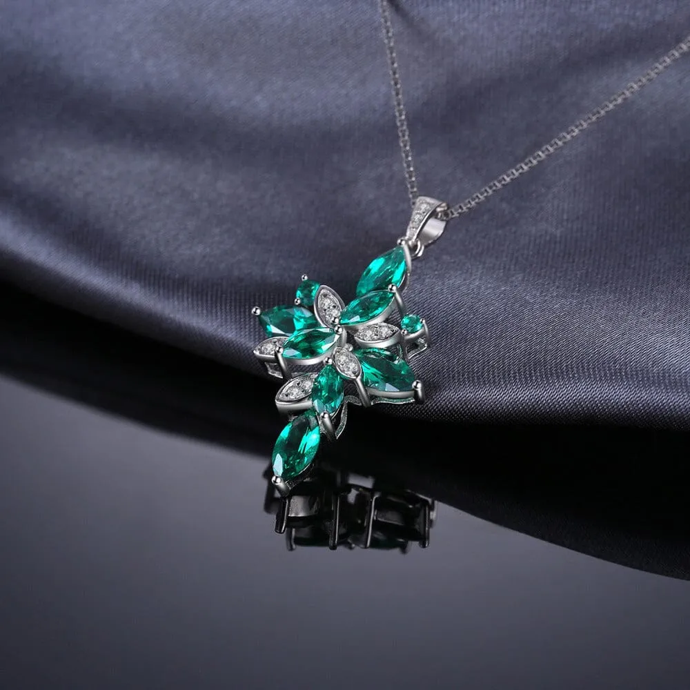 Green Flower Emerald Pendant - 925 Sterling Silver