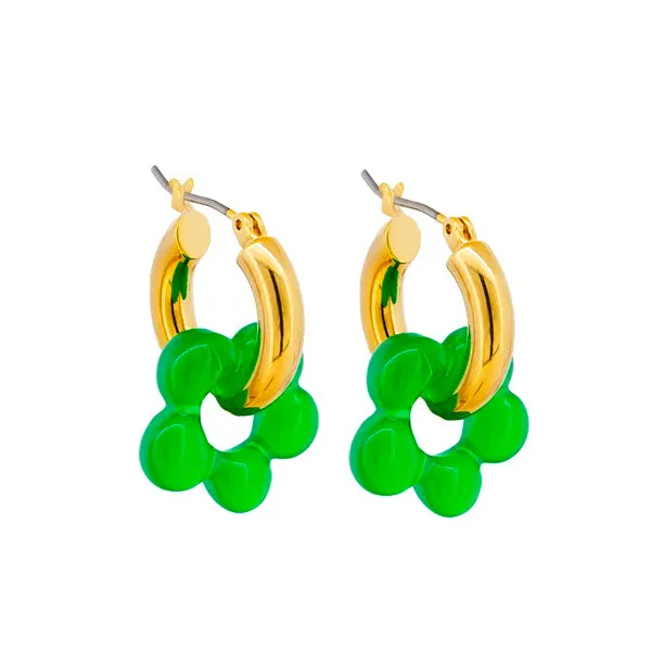 Green Spinning Flower Hoops Gold