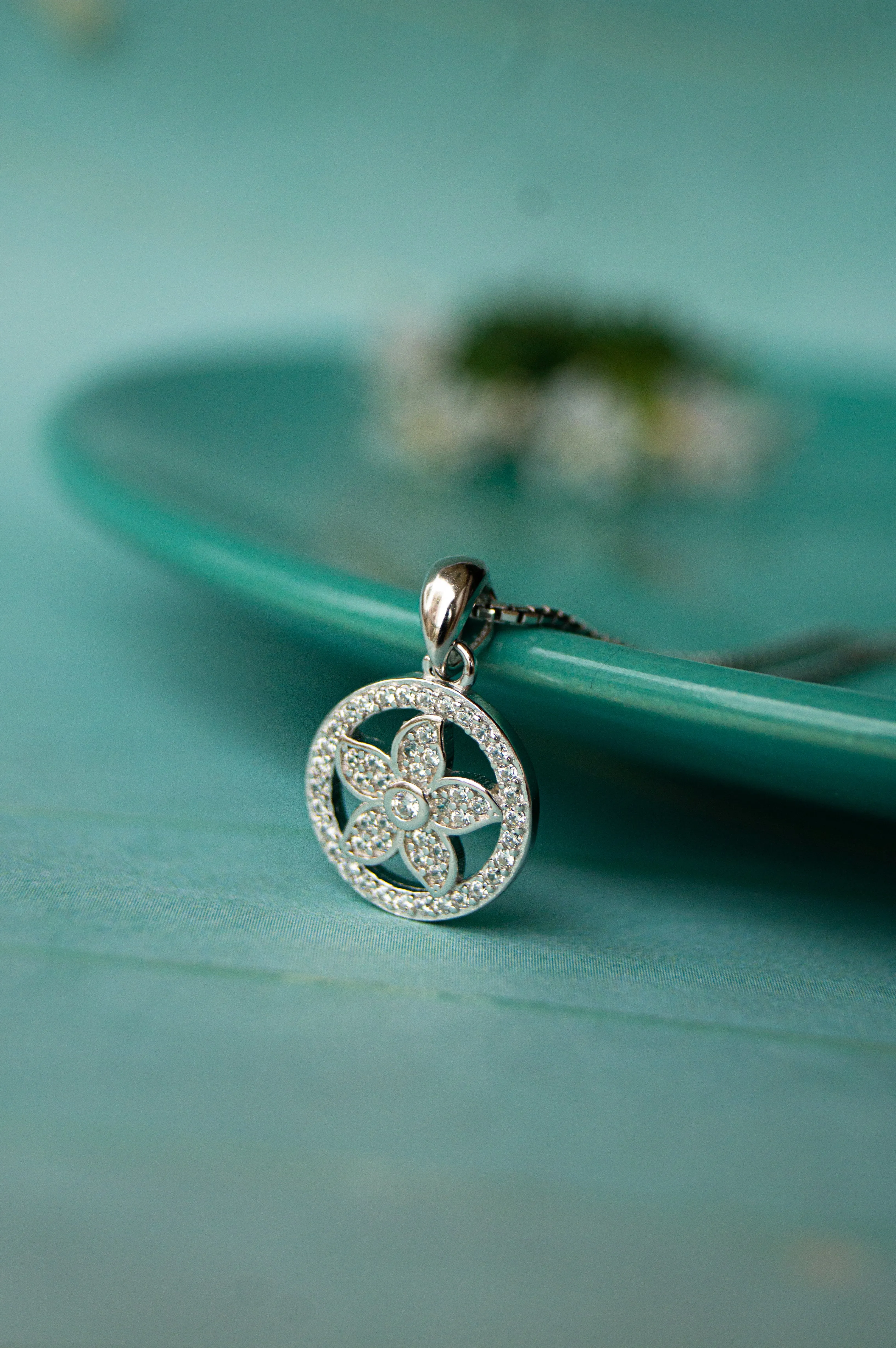 Halo With Flower Sterling Silver Pendant