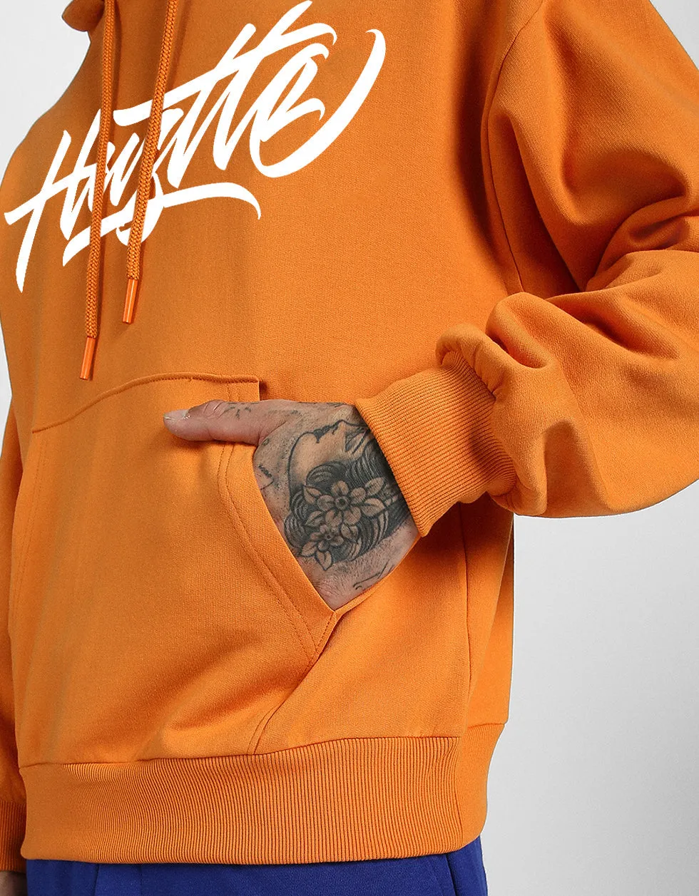 Hustle Orange Oversized Back Graphic Printed Hoodie