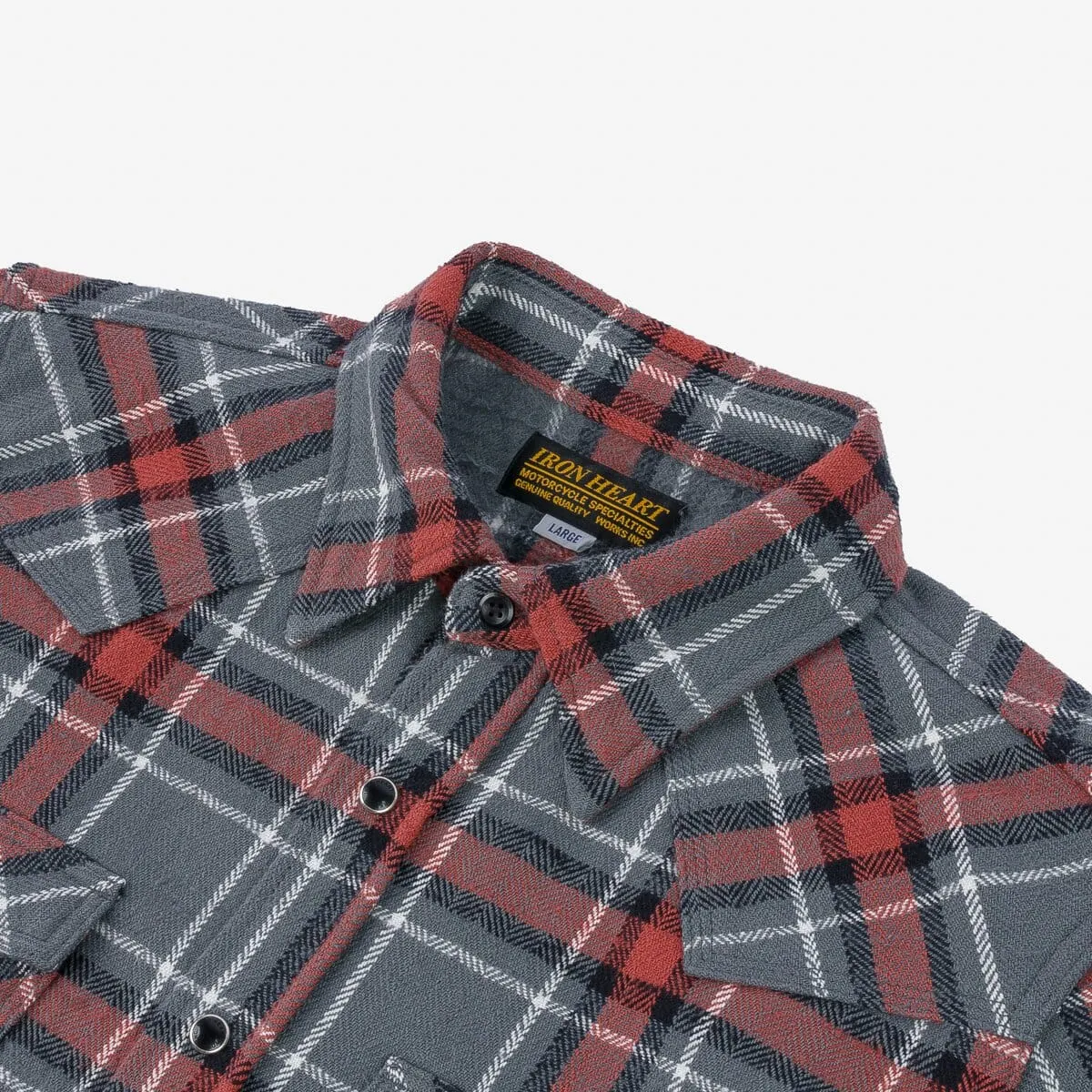 Iron Heart - IHSH-369-GRY - 12oz Slubby Heavy Flannel Herringbone Check Western Shirt - Grey