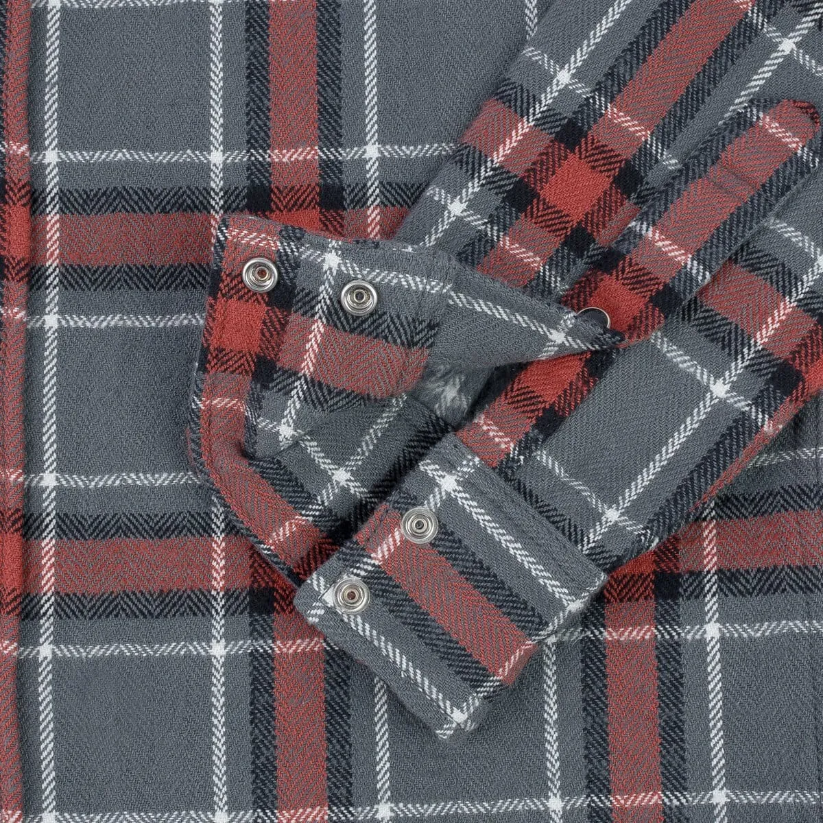 Iron Heart - IHSH-369-GRY - 12oz Slubby Heavy Flannel Herringbone Check Western Shirt - Grey