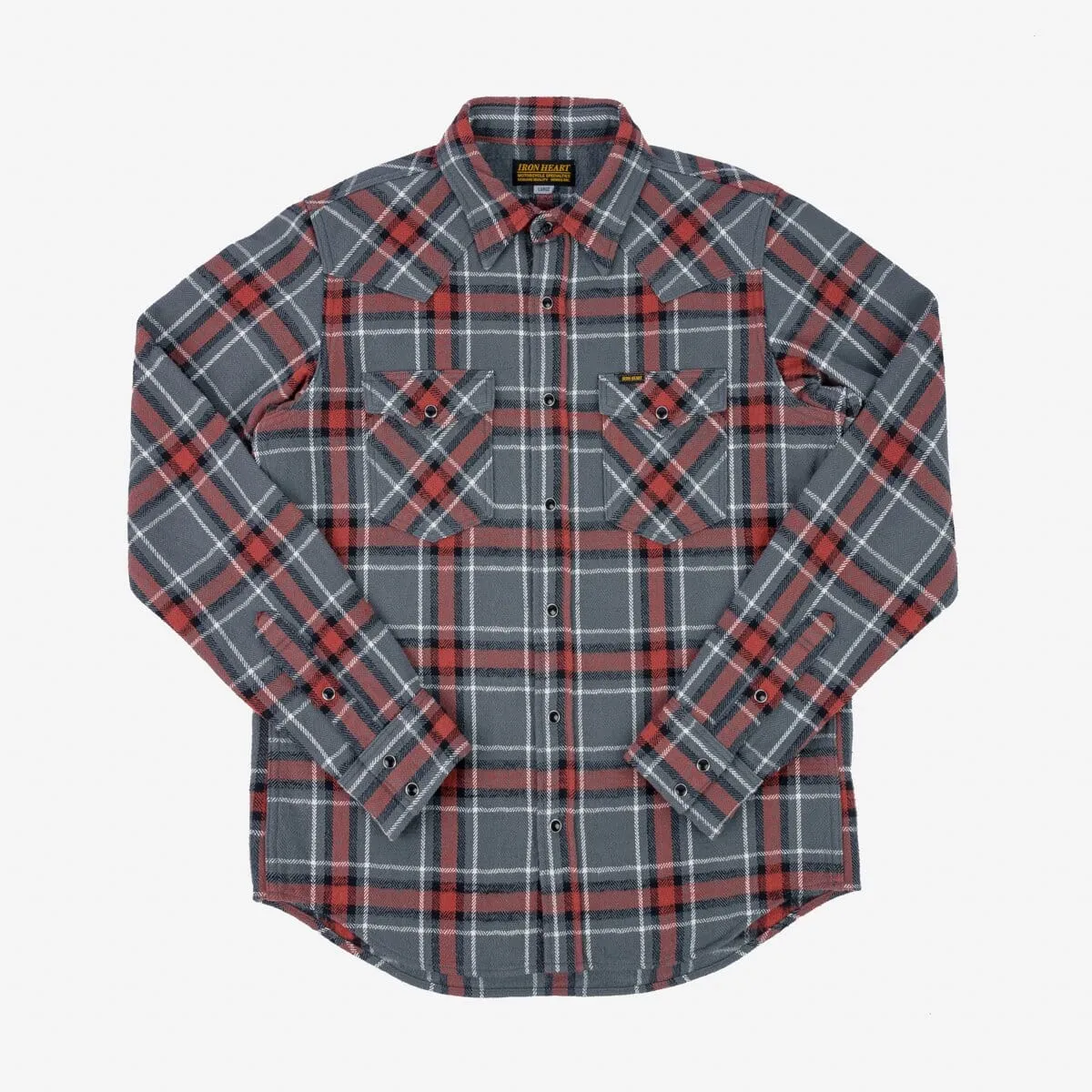 Iron Heart - IHSH-369-GRY - 12oz Slubby Heavy Flannel Herringbone Check Western Shirt - Grey