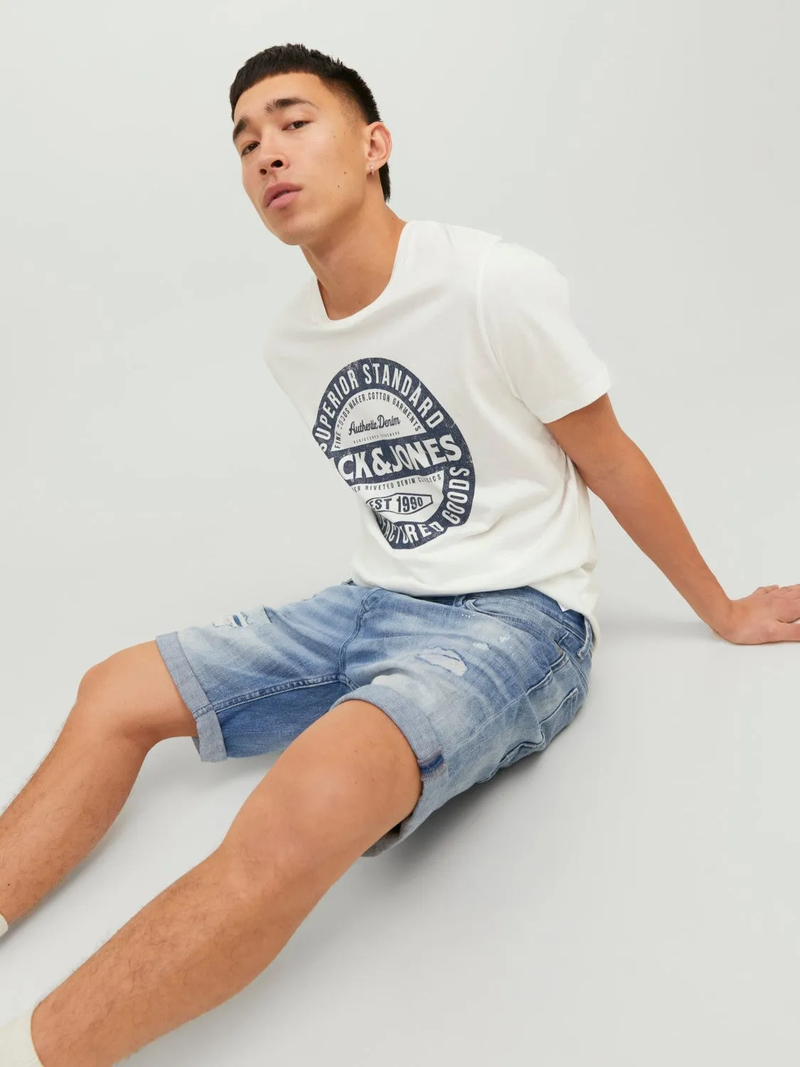 Jack & Jones Mens T-Shirt 'JJEJEANS TEE' Print Crew Neck