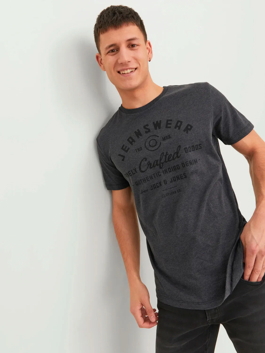 Jack & Jones Mens T-Shirt 'JJEJEANS TEE' Print Crew Neck