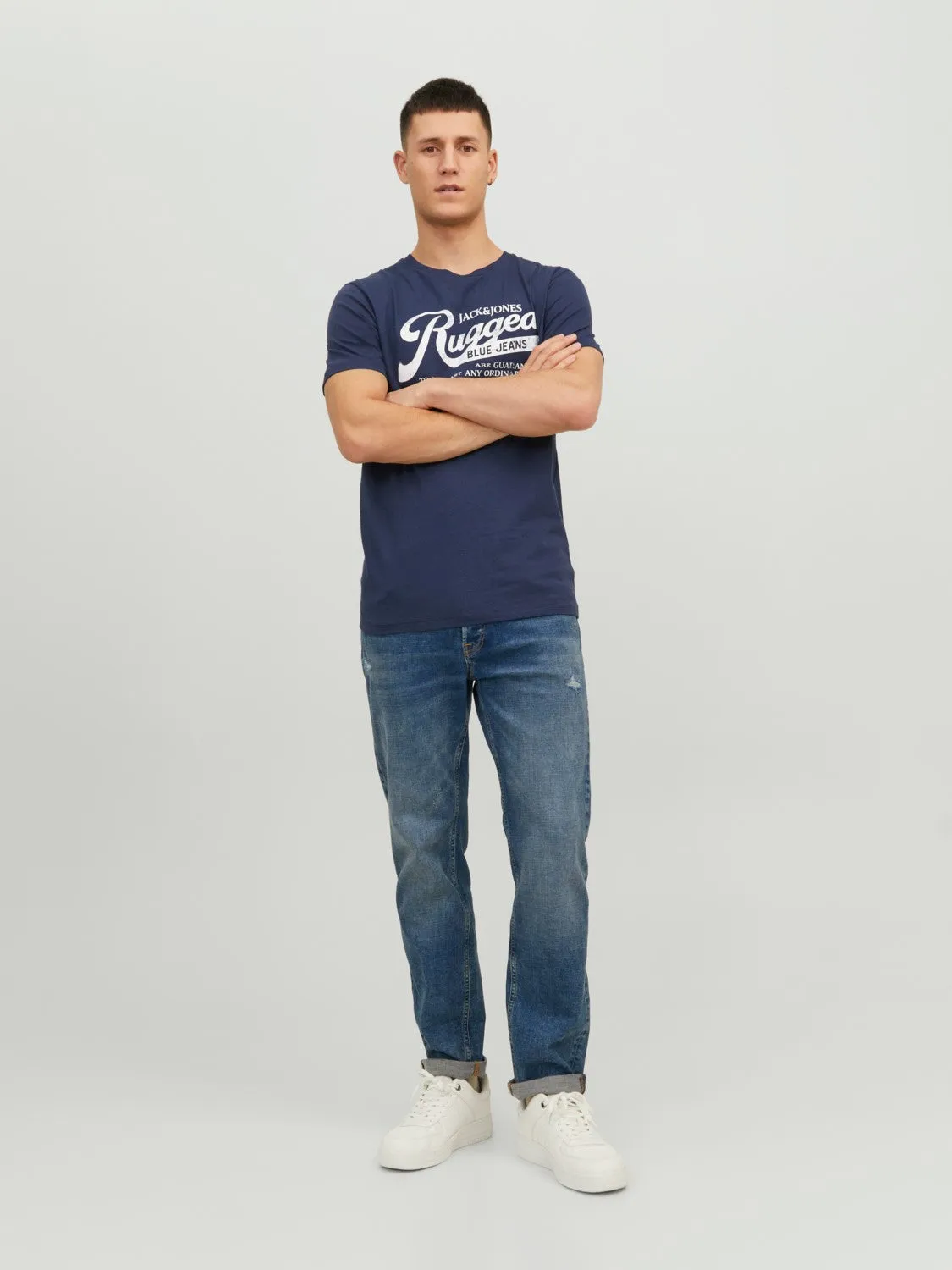 Jack & Jones Mens T-Shirt 'JJEJEANS TEE' Print Crew Neck