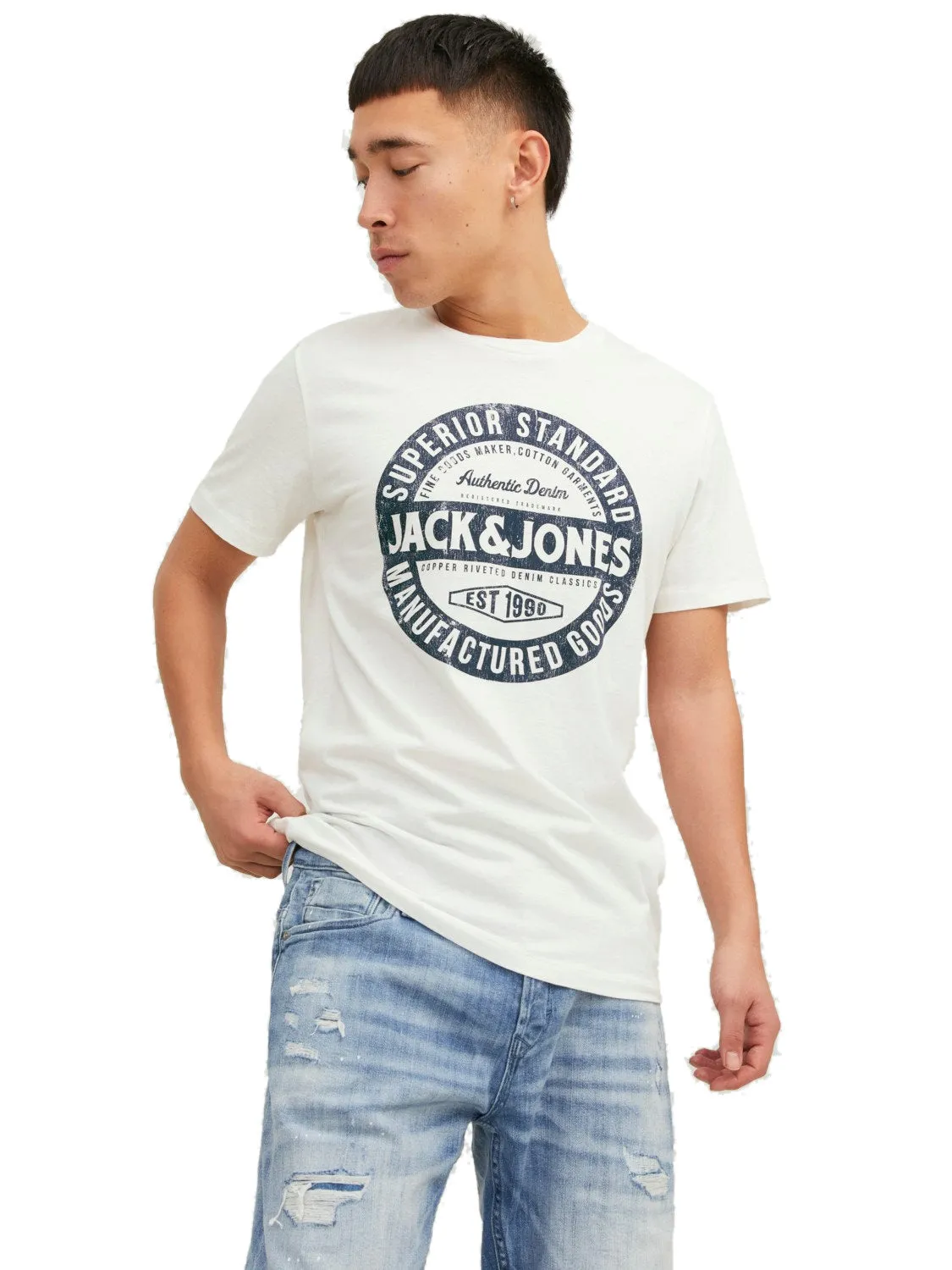 Jack & Jones Mens T-Shirt 'JJEJEANS TEE' Print Crew Neck