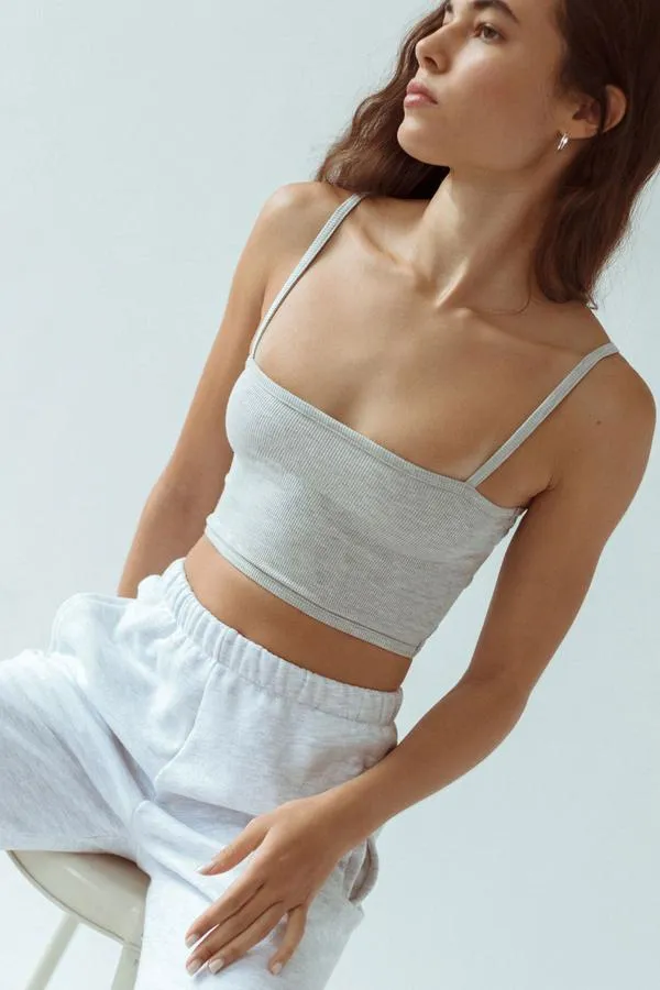 Joah Brown Cropped Cami Top Pearl Grey Flex Rib