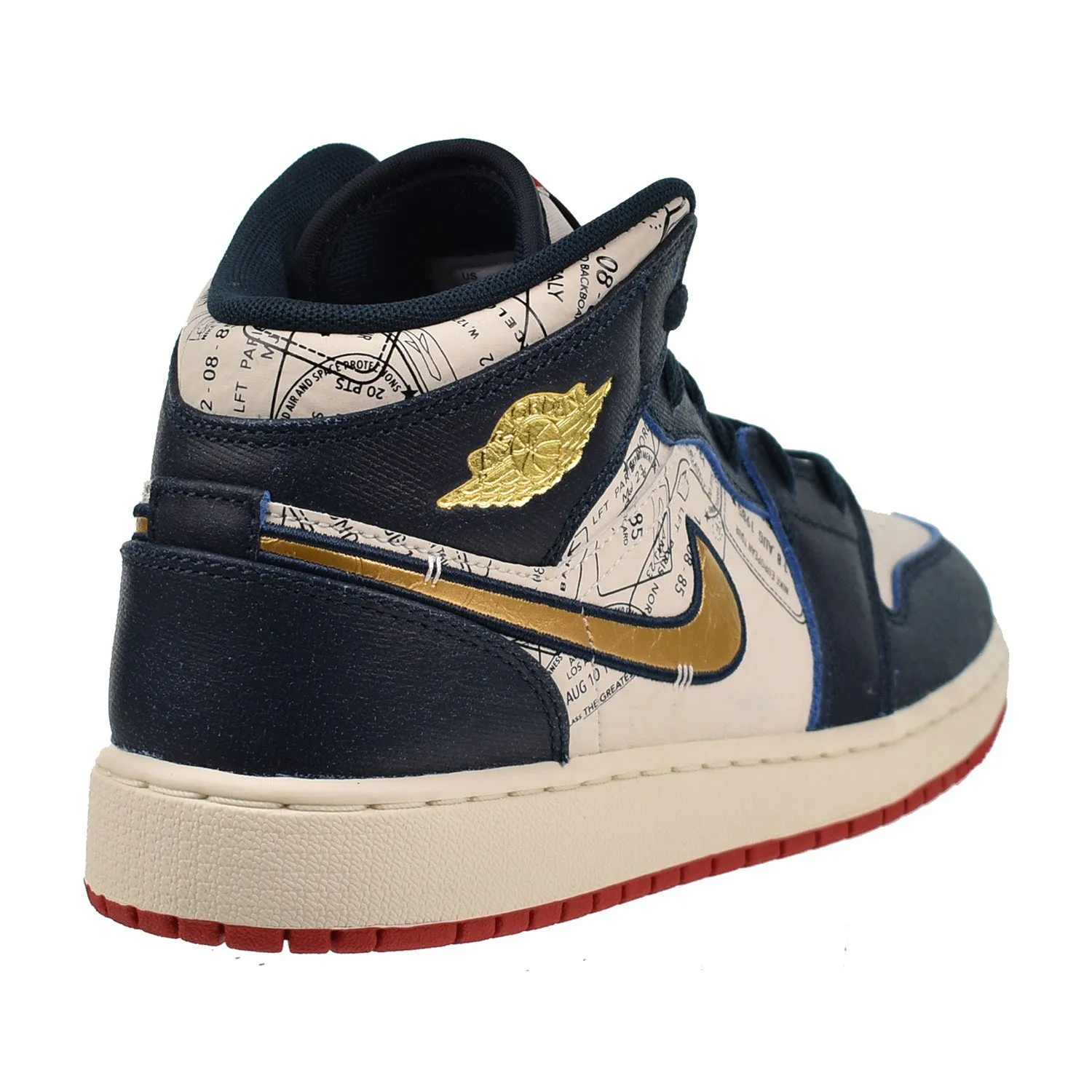 Jordan 1 Mid SE (GS) Big Kid's Shoes Armoury Navy-Pale Ivory-Red-Metallic Gold