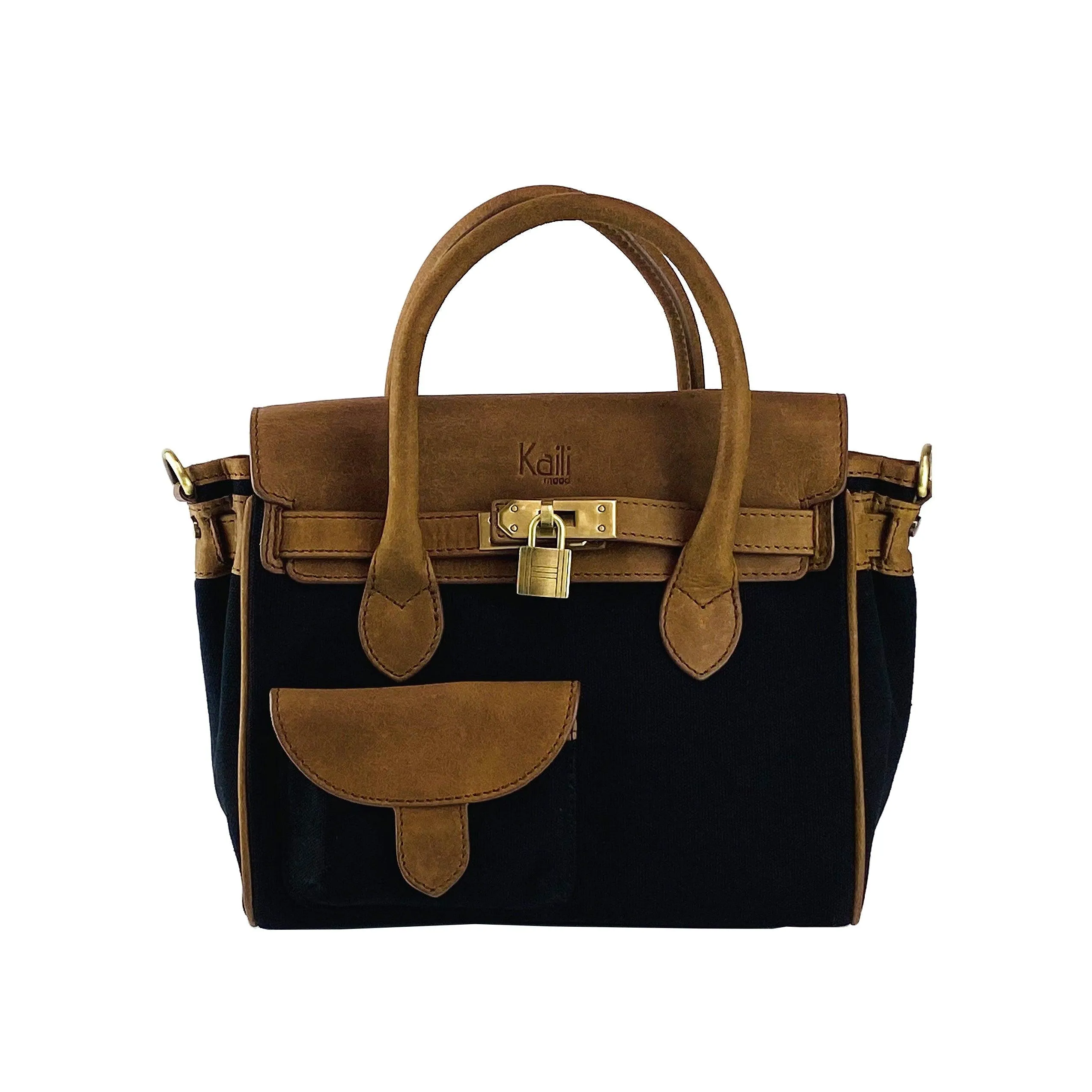 K0042ACB | Genuine Leather Canvas Mini Handbag