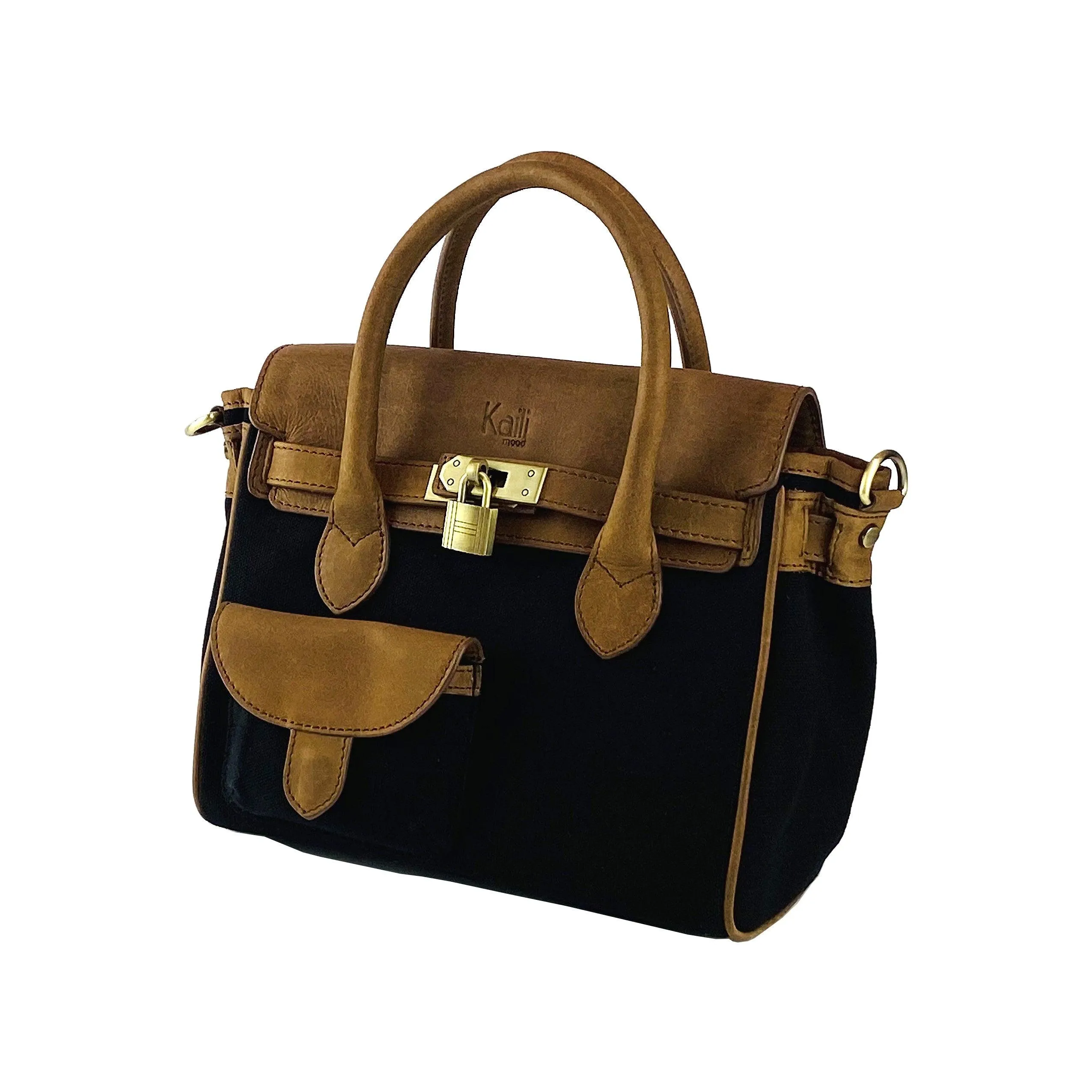 K0042ACB | Genuine Leather Canvas Mini Handbag