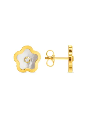 Kid Pearl Flower Stud Earrings 14K