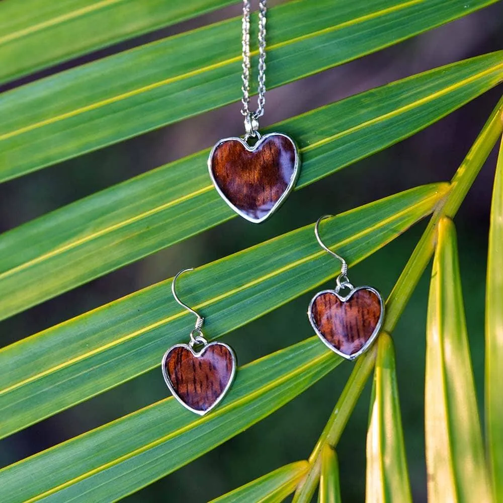 Koa Wood Heart Earrings