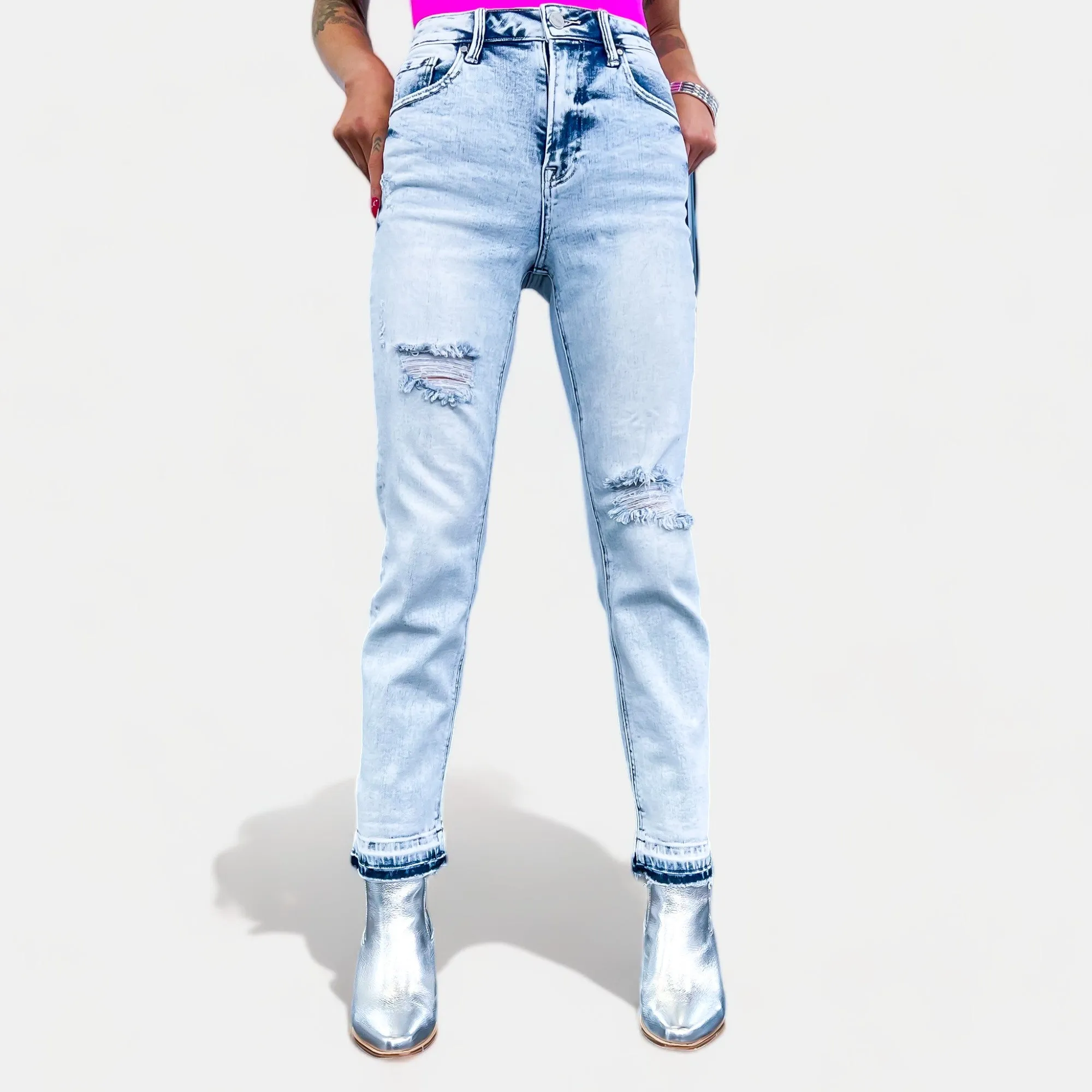 Light Acid High Waist Straight Crop Jeans