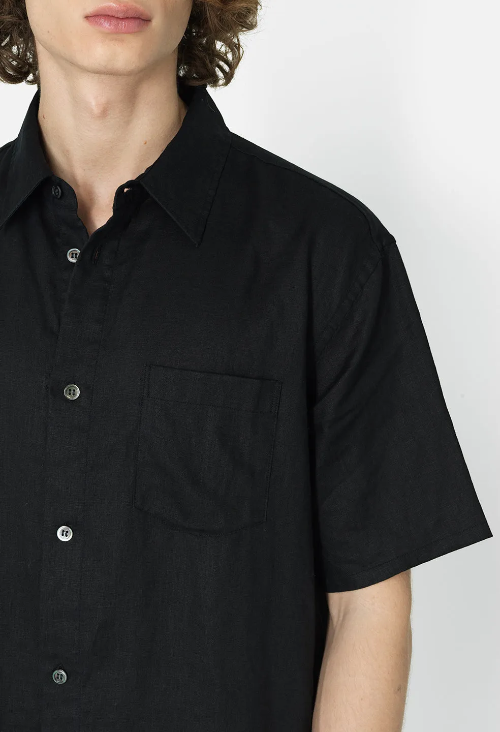 Linen SS Cloak Button Up / Black