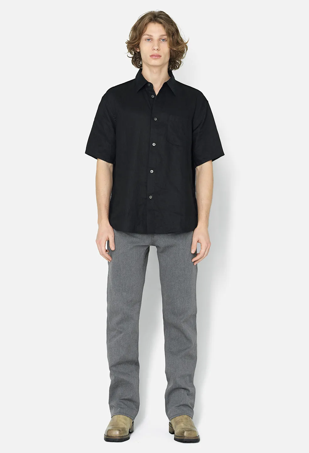 Linen SS Cloak Button Up / Black