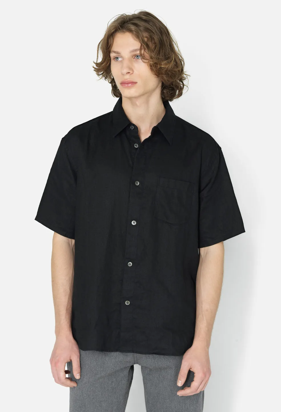 Linen SS Cloak Button Up / Black