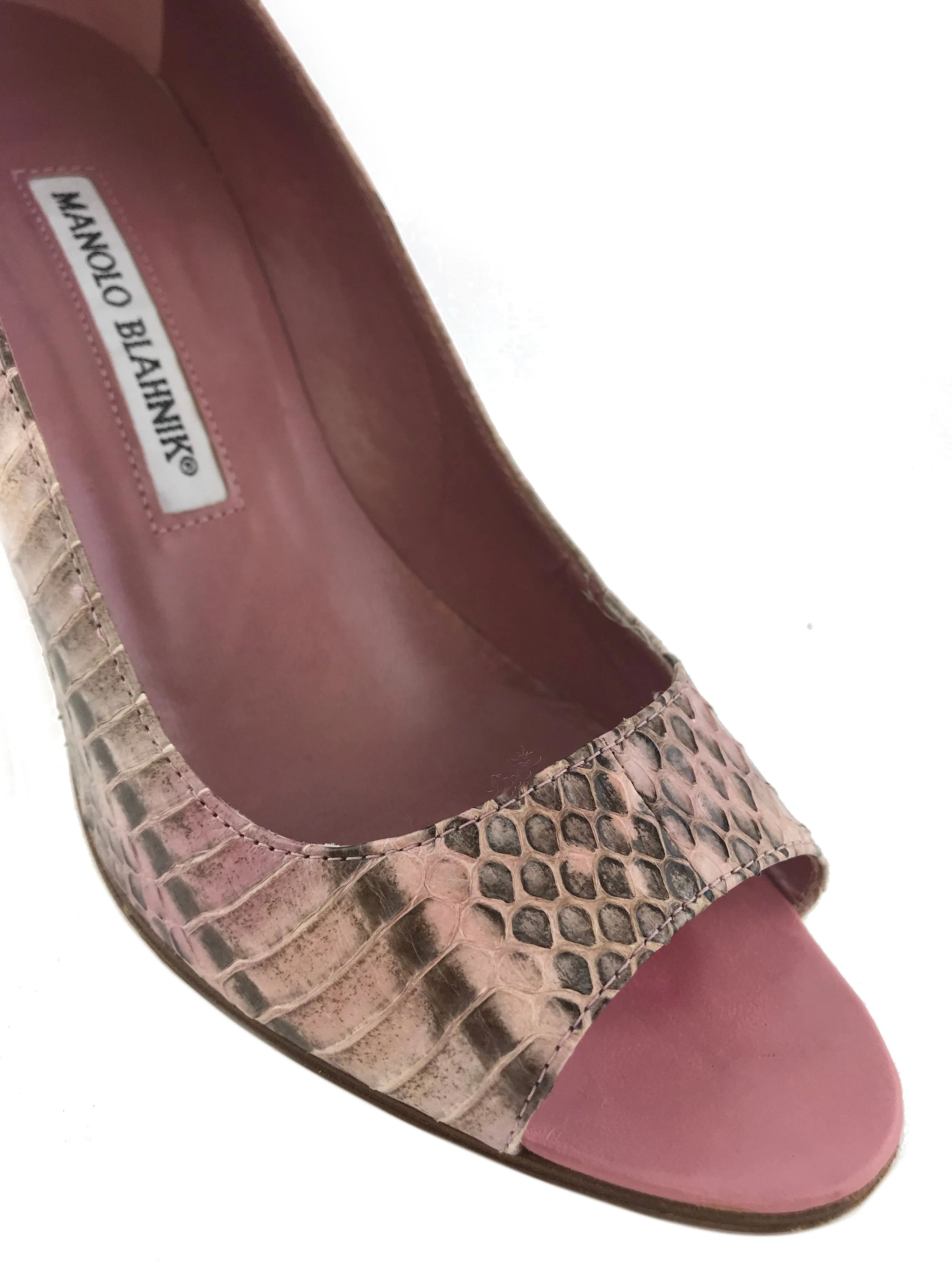 Manolo Blahnik Python Peep Toe Pumps Size 7