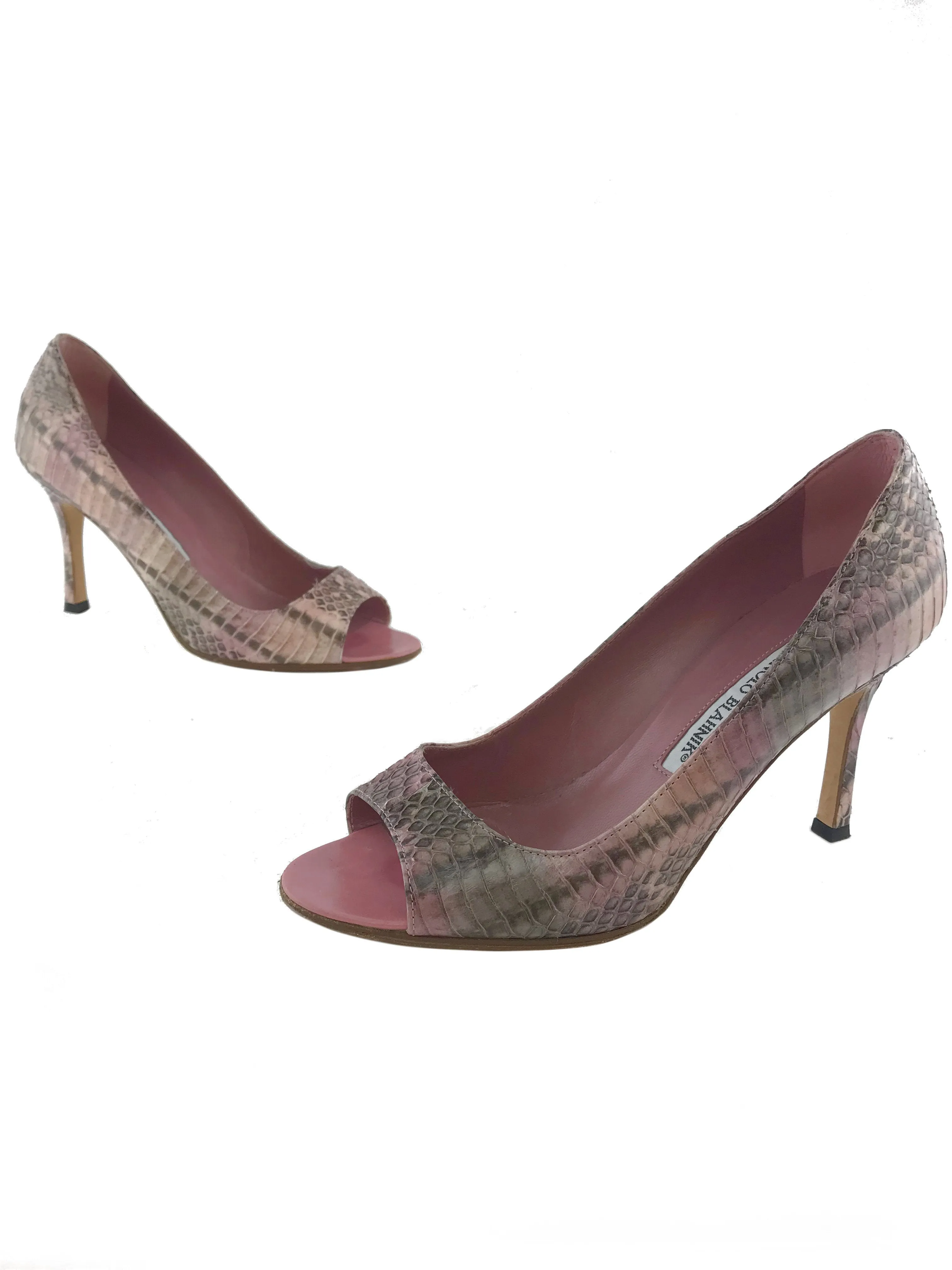 Manolo Blahnik Python Peep Toe Pumps Size 7