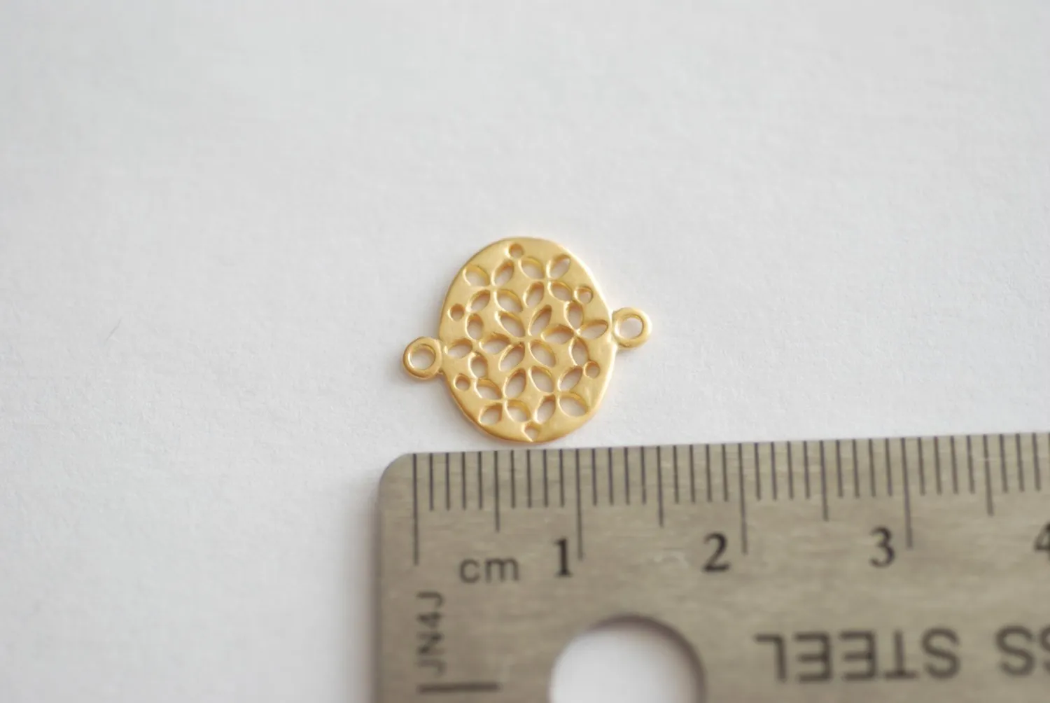 Matte Vermeil Gold Filigree Oval Flower Connector- 18k gold over 925 sterling silver, vermeil oval connector, Gold oval link spacer, 5