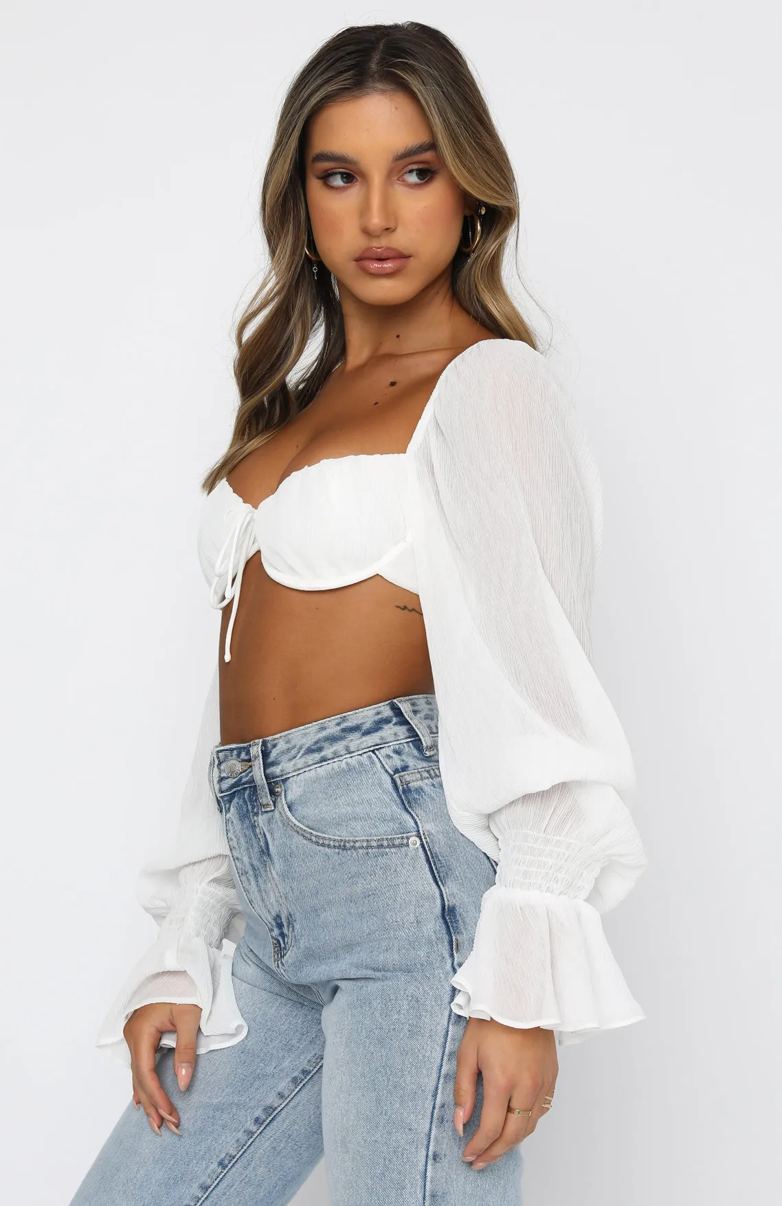 Memorable Moment Long Sleeve Crop White