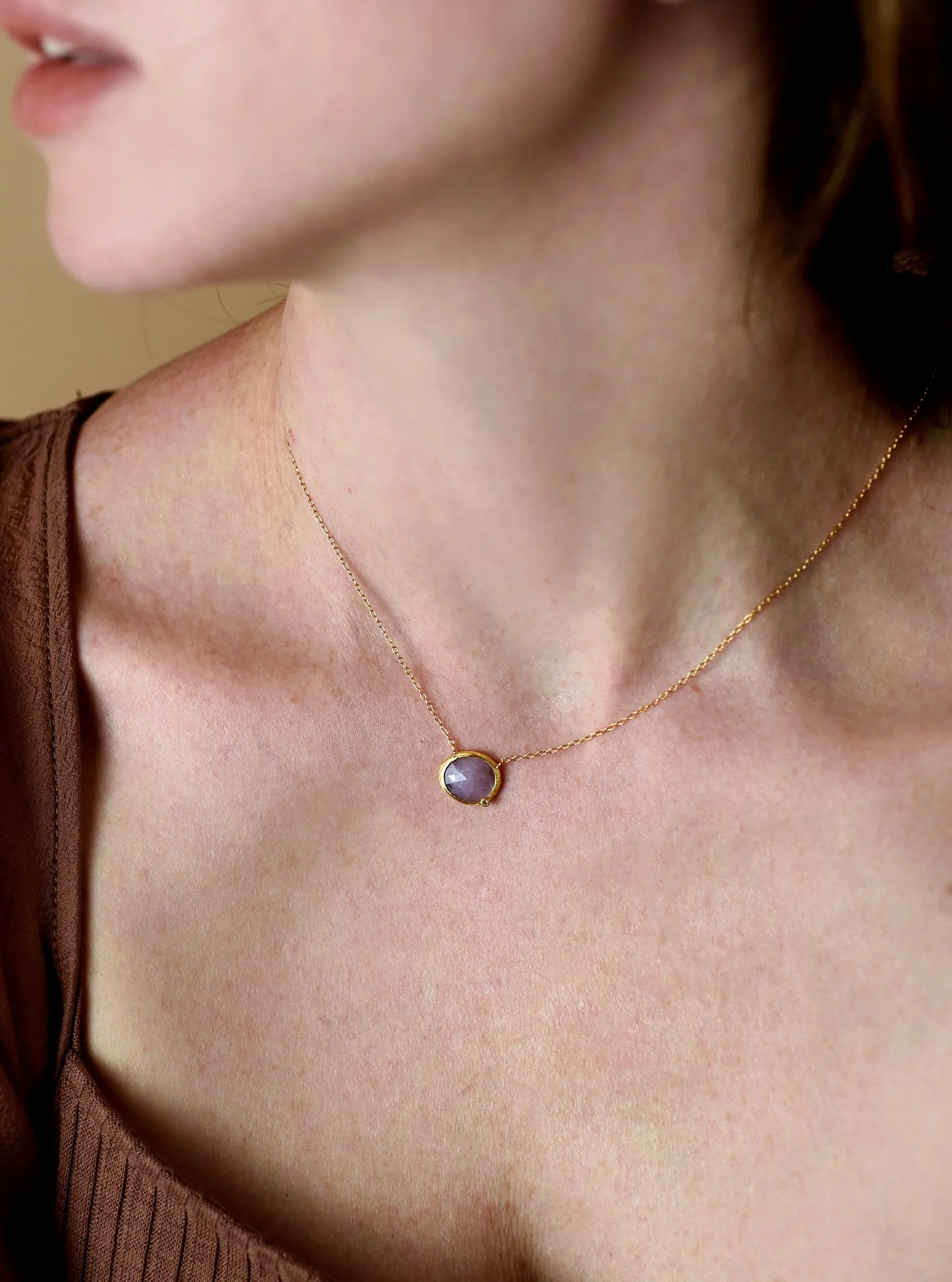 Natural Sapphire with Diamond Round Necklace