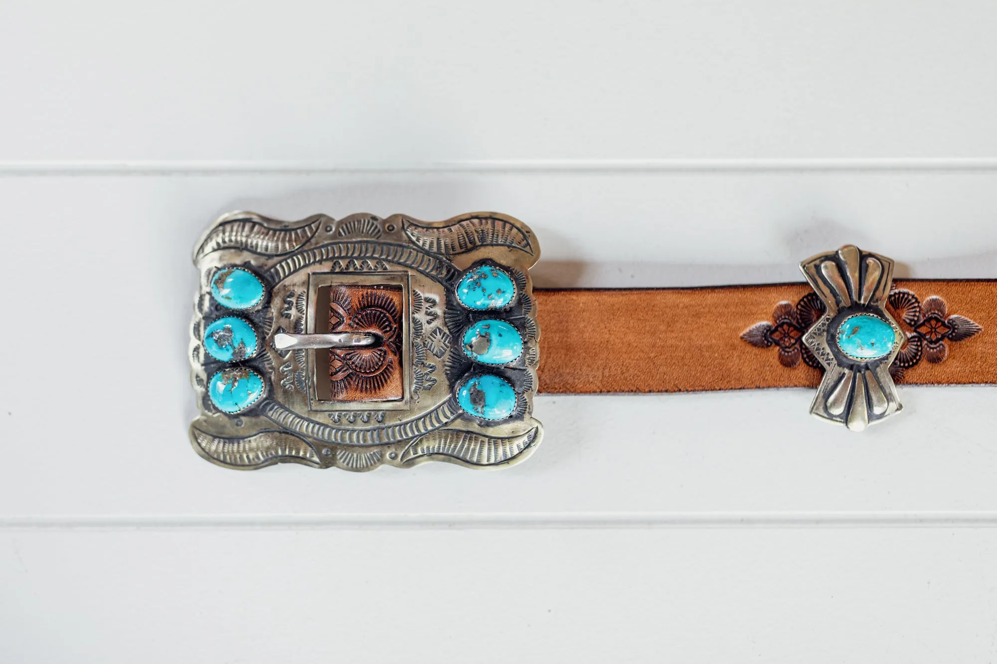 Navajo Concho Belt with Kingman Turquoise