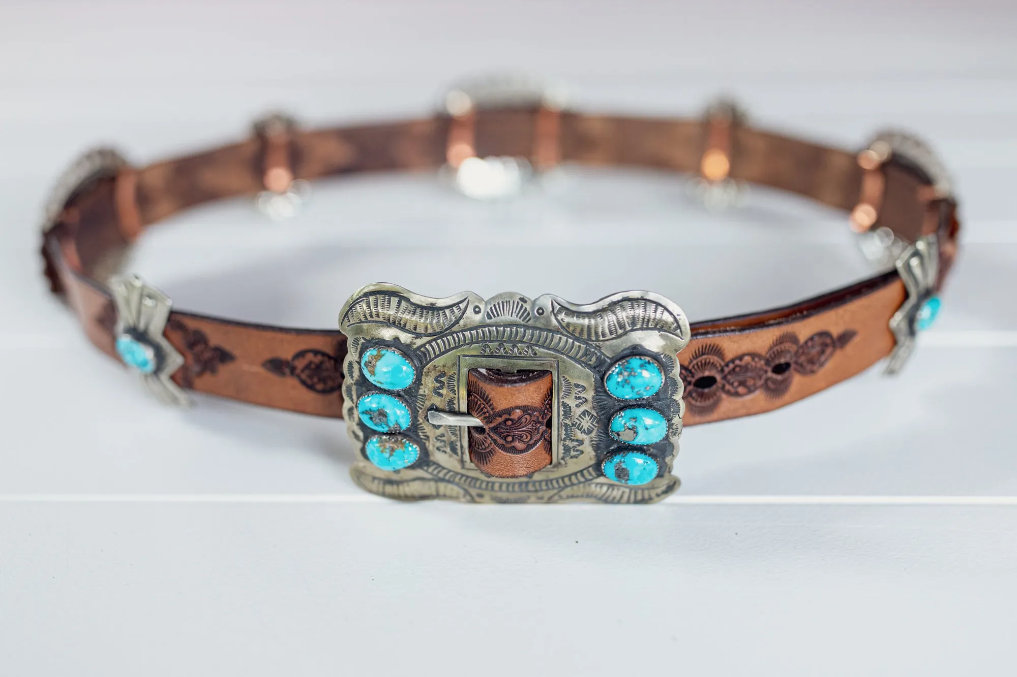 Navajo Concho Belt with Kingman Turquoise