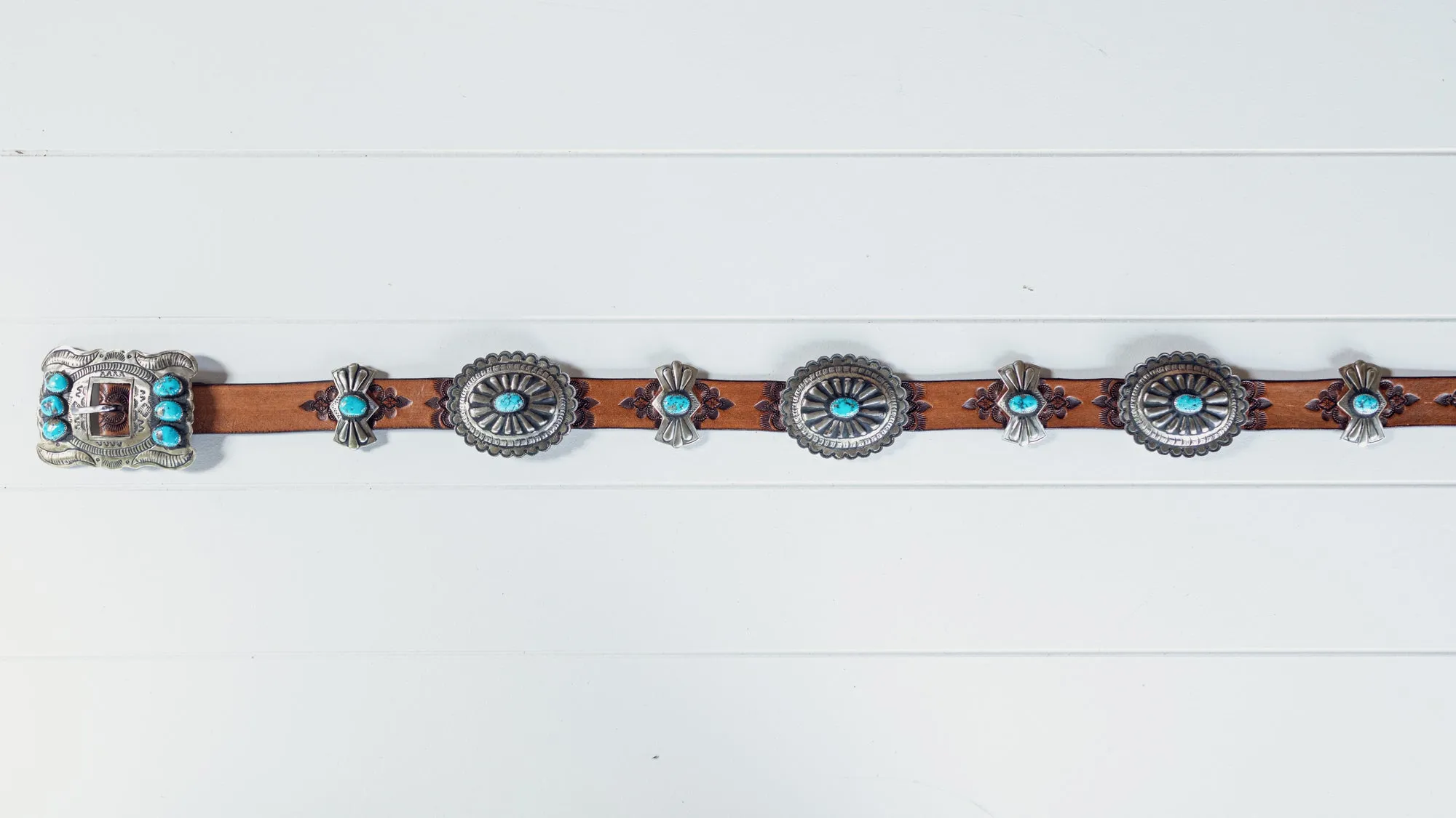 Navajo Concho Belt with Kingman Turquoise