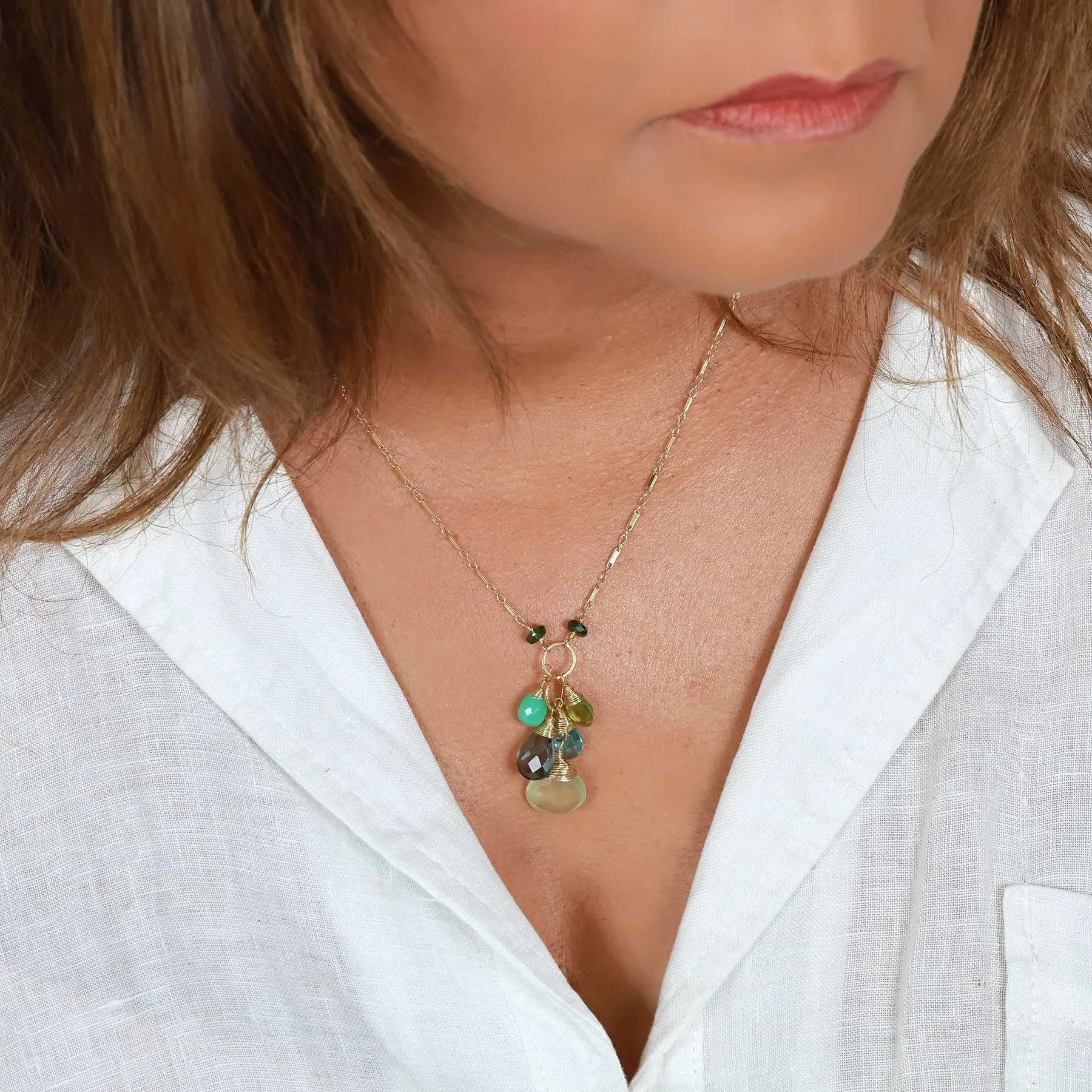 Oceane - Multi-Gemstone Cluster Gold Necklace