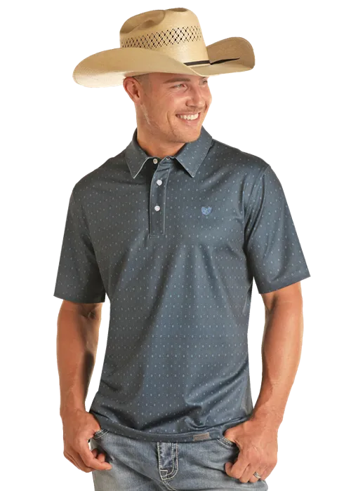 'Panhandle' Men's Geo Print Performance Knit Polo - Navy