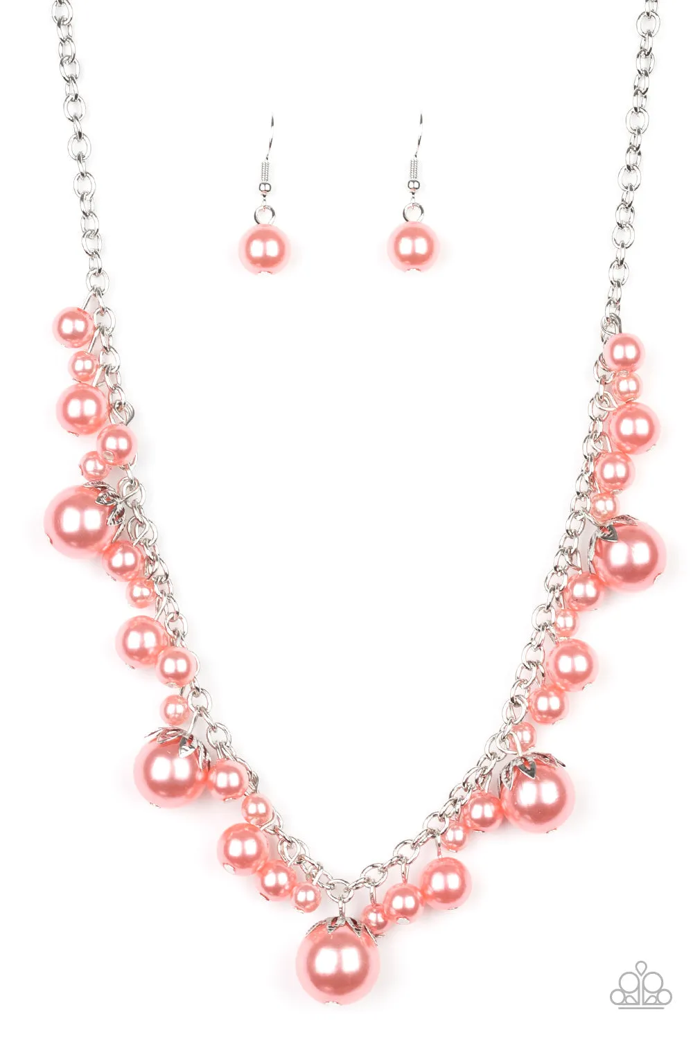 Paparazzi Uptown Pearls Necklace-Orange Coral