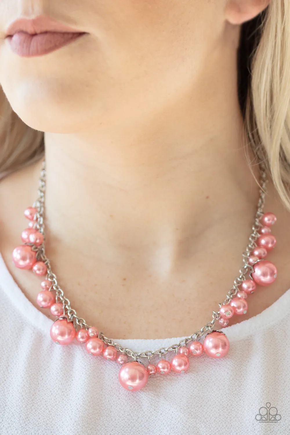 Paparazzi Uptown Pearls Necklace-Orange Coral