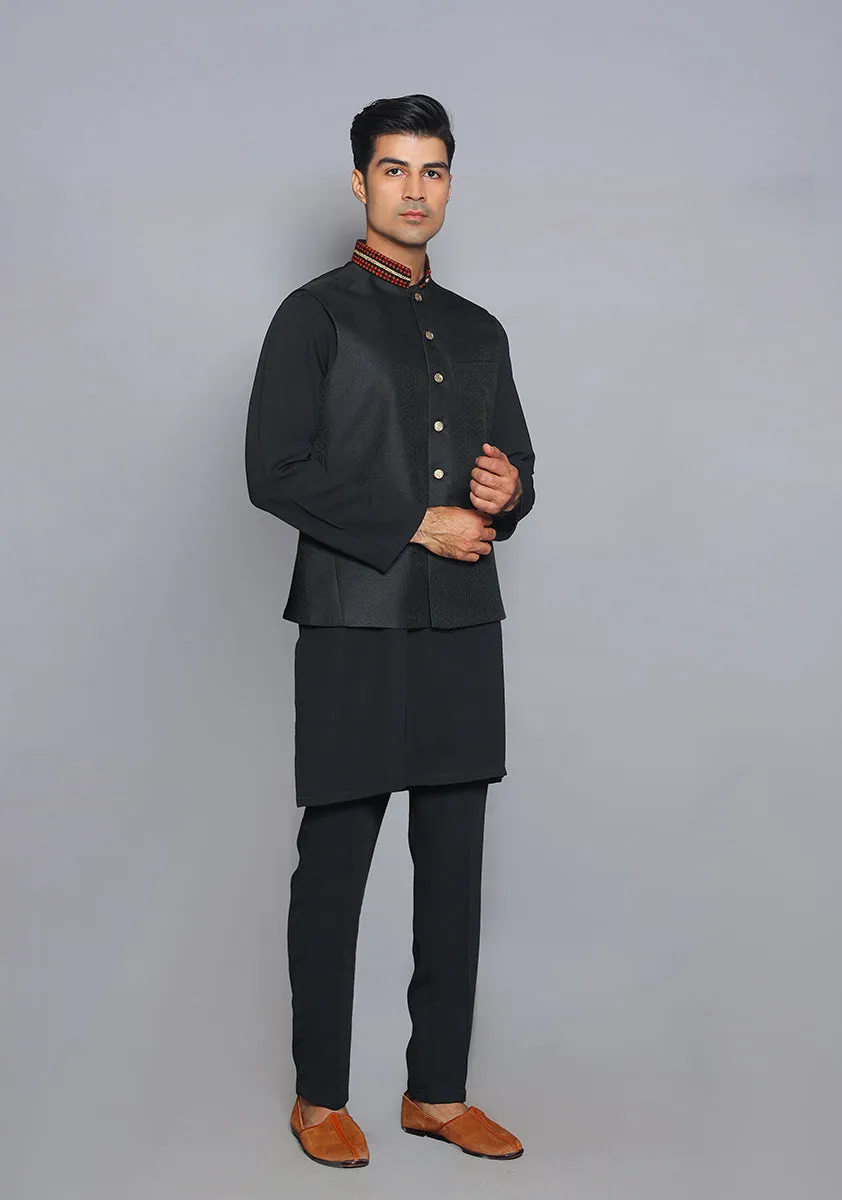 Premium Jamawar Tap Shoe Traditional Waistcoat