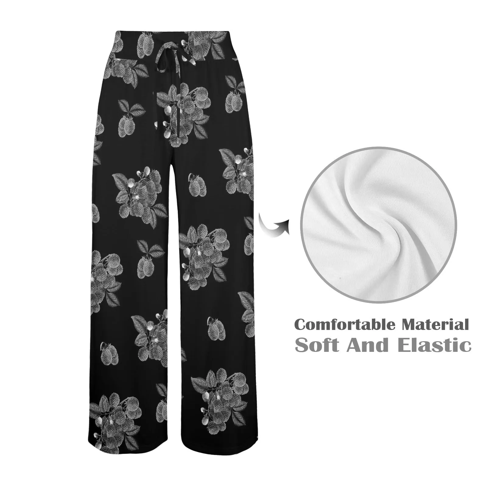 raspberry bw print Women's Wide Leg Lounge Pants (Model L77)