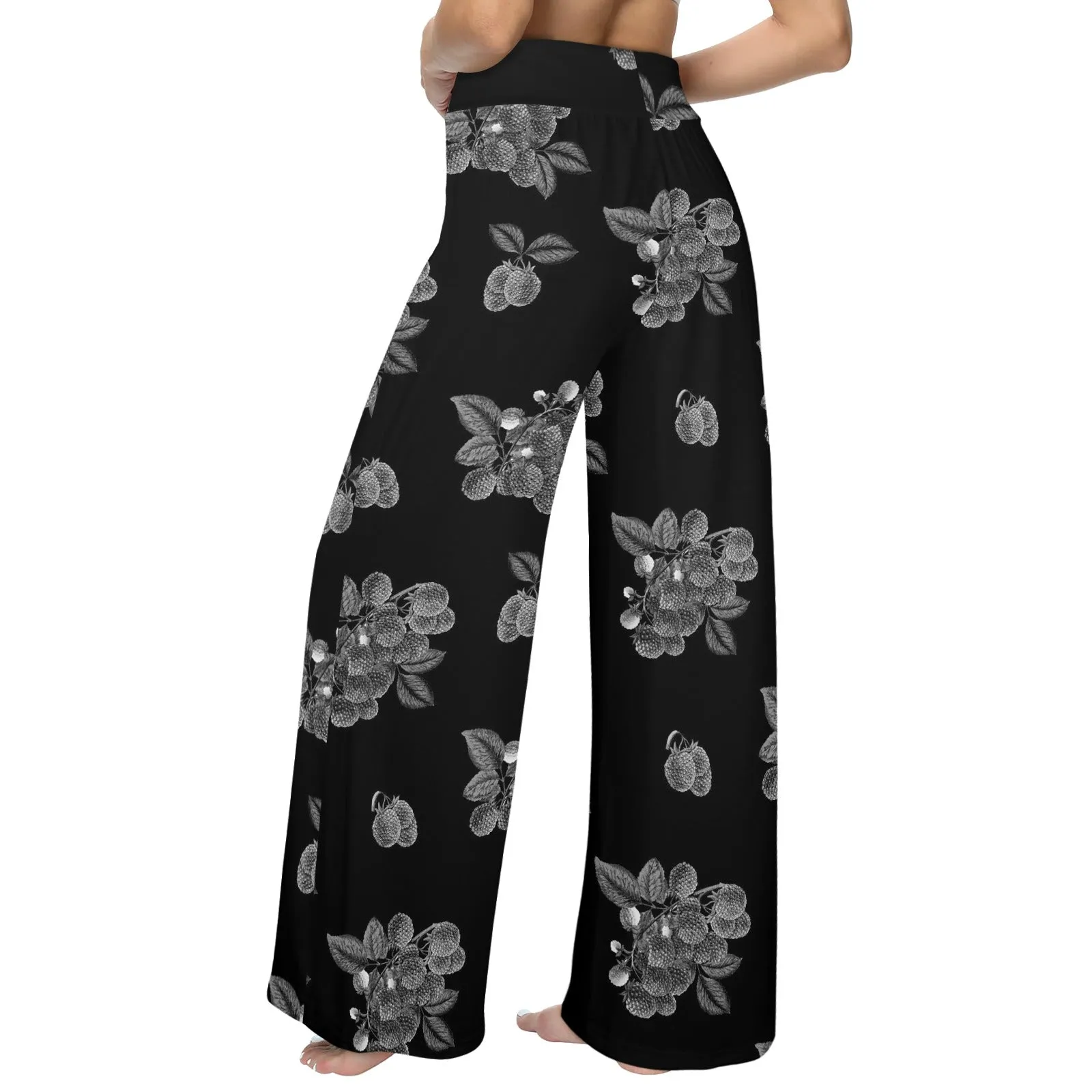 raspberry bw print Women's Wide Leg Lounge Pants (Model L77)