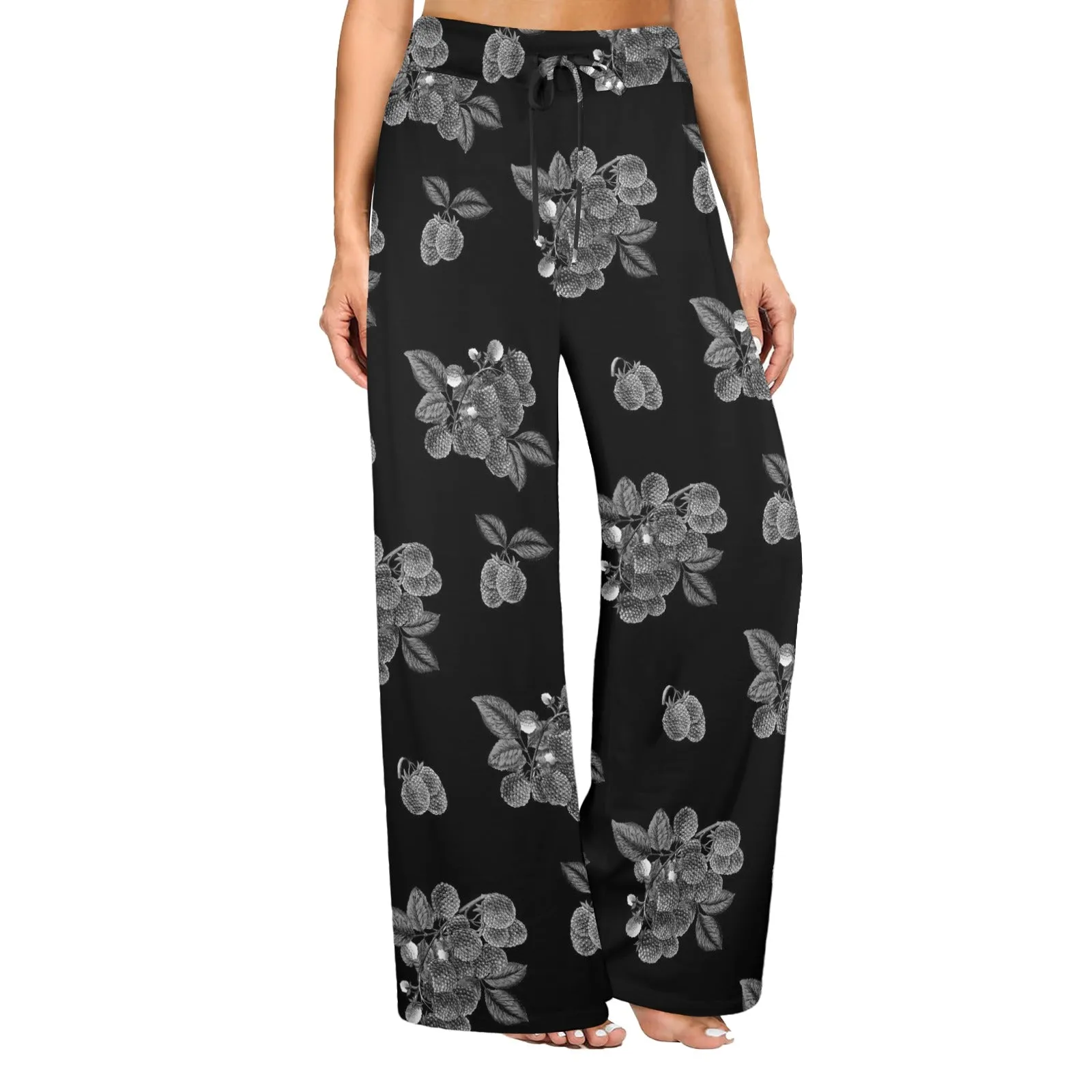 raspberry bw print Women's Wide Leg Lounge Pants (Model L77)