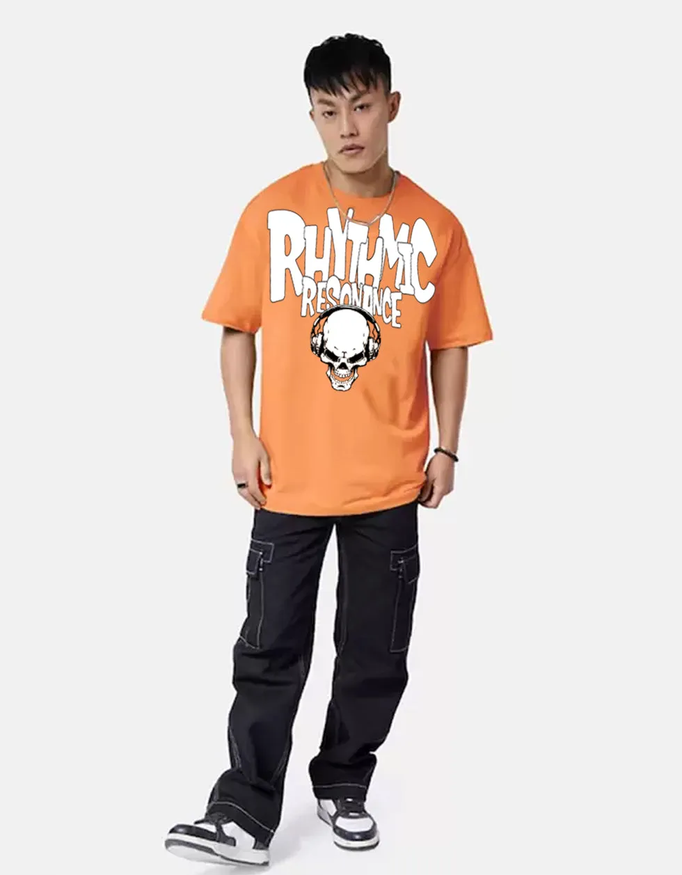 RHYTMIC Orange Oversized Typographic Front Printed Tshirt