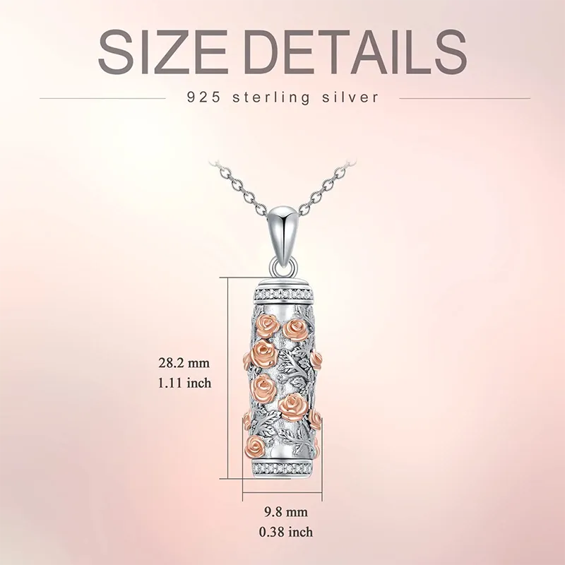 Rose Flower Urn Necklace for Ashes Sterling Silver Rose Flower Cremation Jewelry for Women